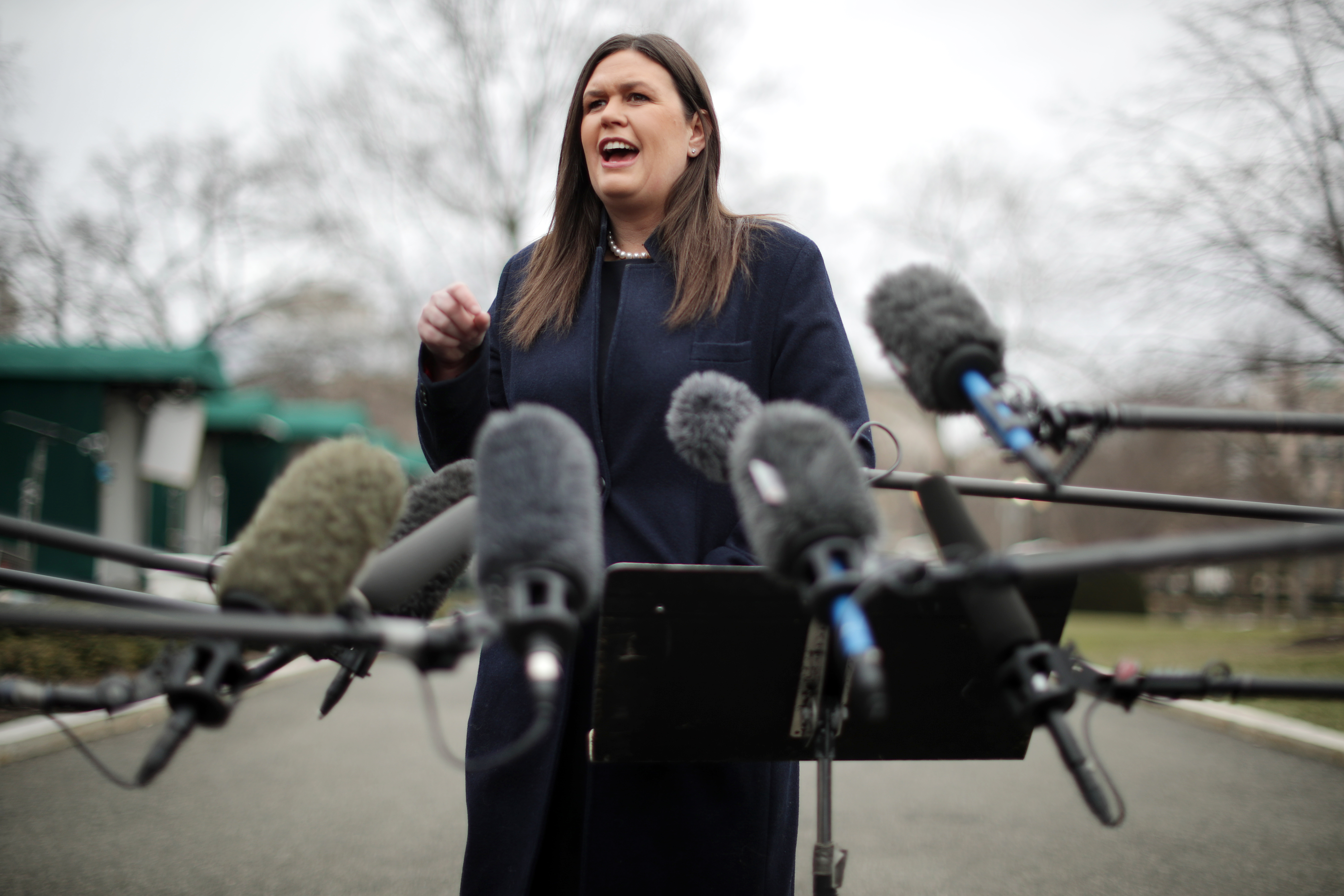 White House Press Secretary Sarah Sanders Speaks To The Media At The White House