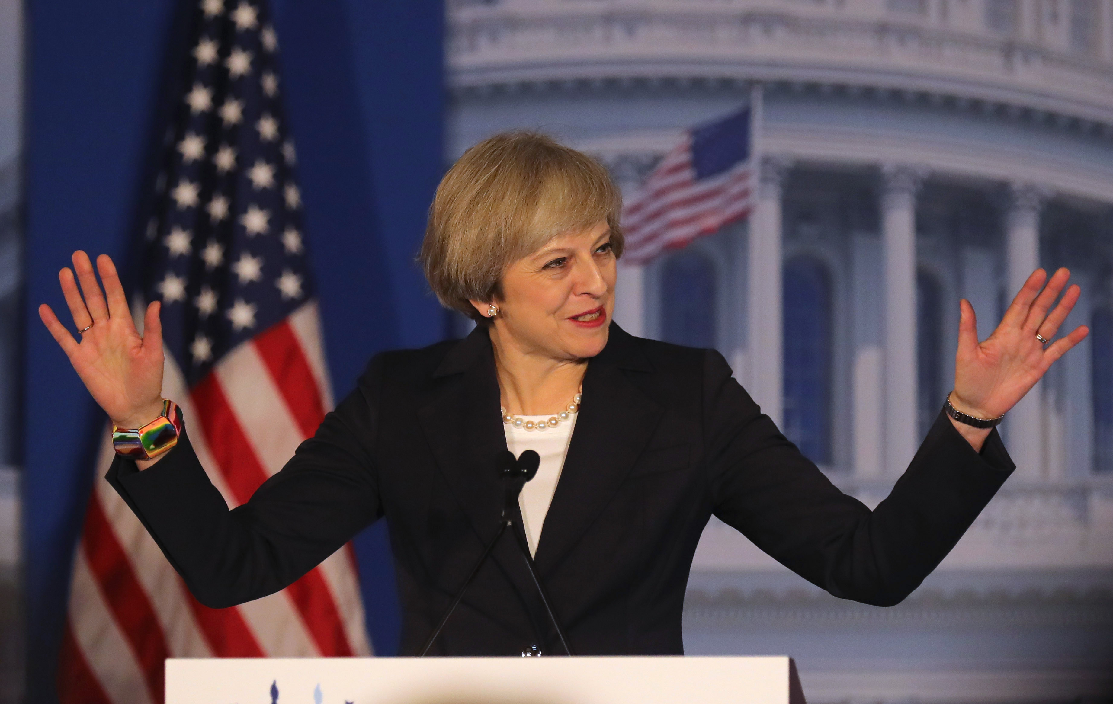 British Prime Minister Theresa May speaks at the Congress of Tomorrow Republican Member Retreat at Loews Philadelphia Hotel in Philadelphia, on Jan. 26, 2017.