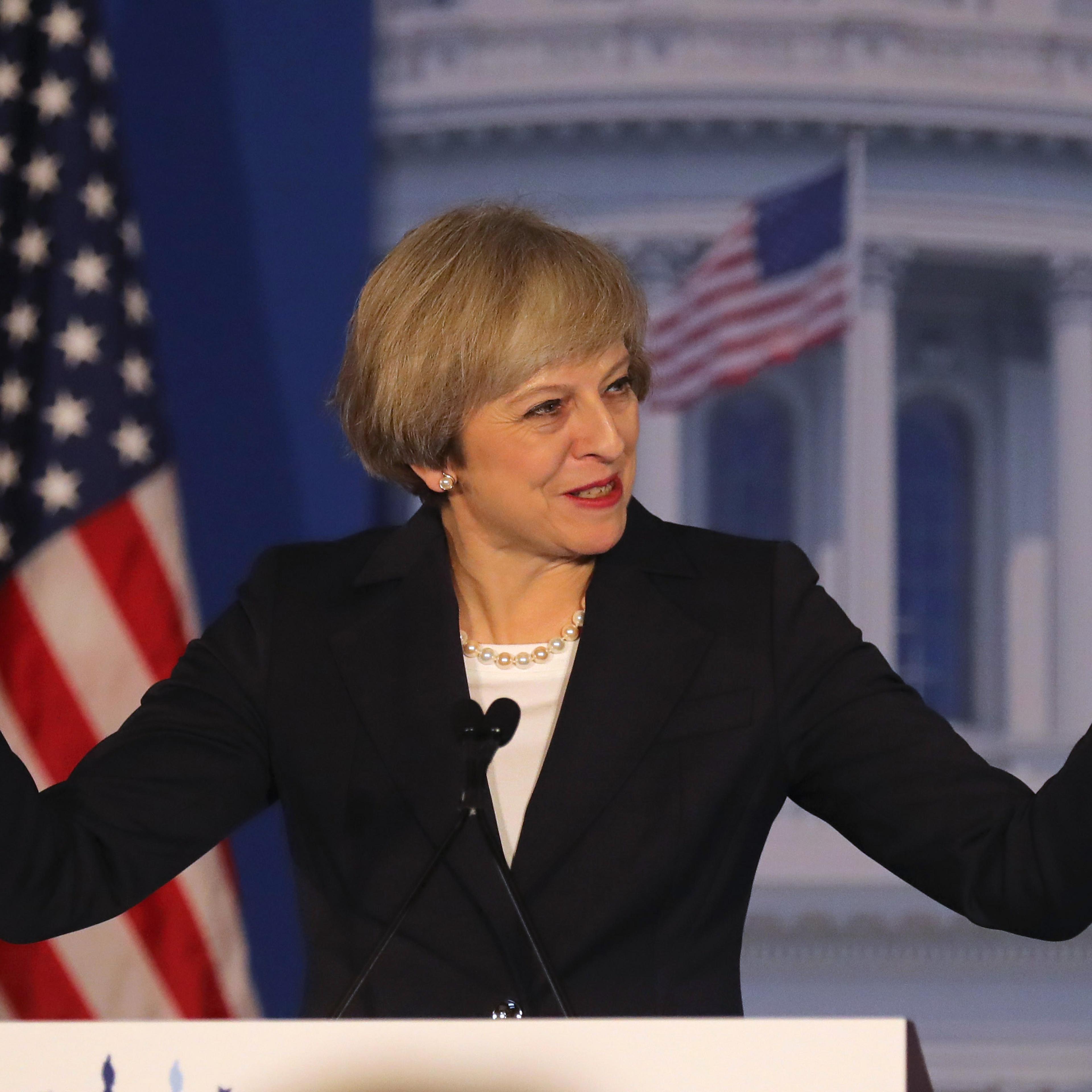 British Prime Minister Theresa May speaks at the Congress of Tomorrow Republican Member Retreat at Loews Philadelphia Hotel in Philadelphia, on Jan. 26, 2017.