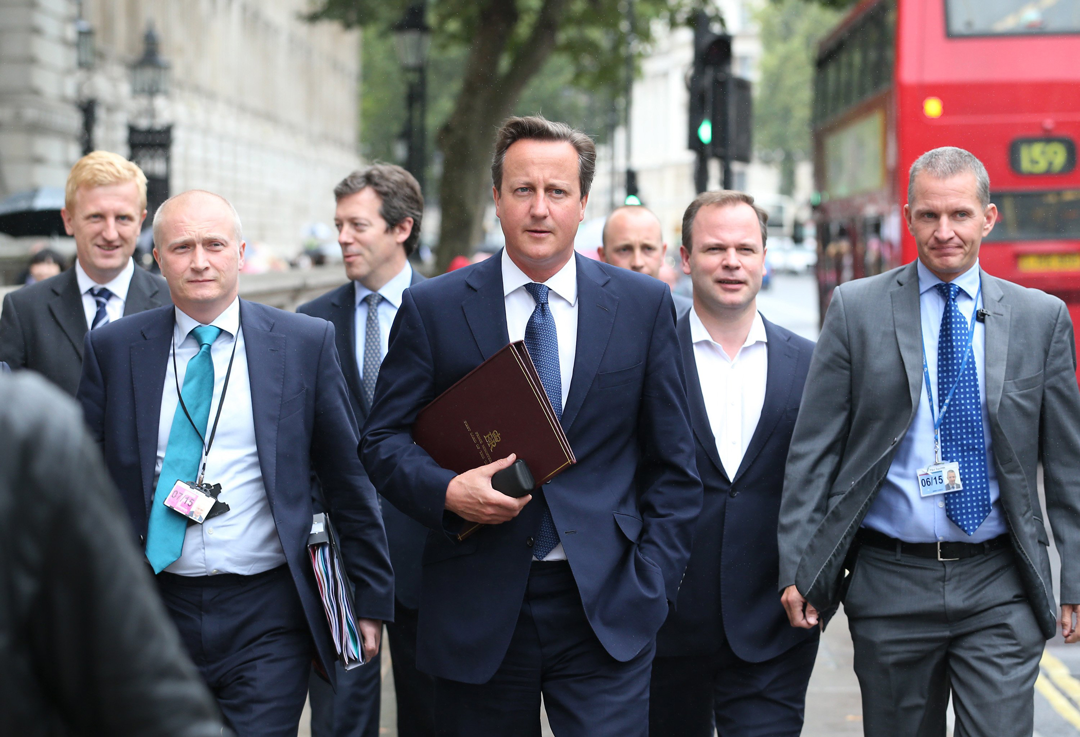 Prime Minister David Cameron walks to Parliament from Downing Street on Sept. 1, 2014 in London.