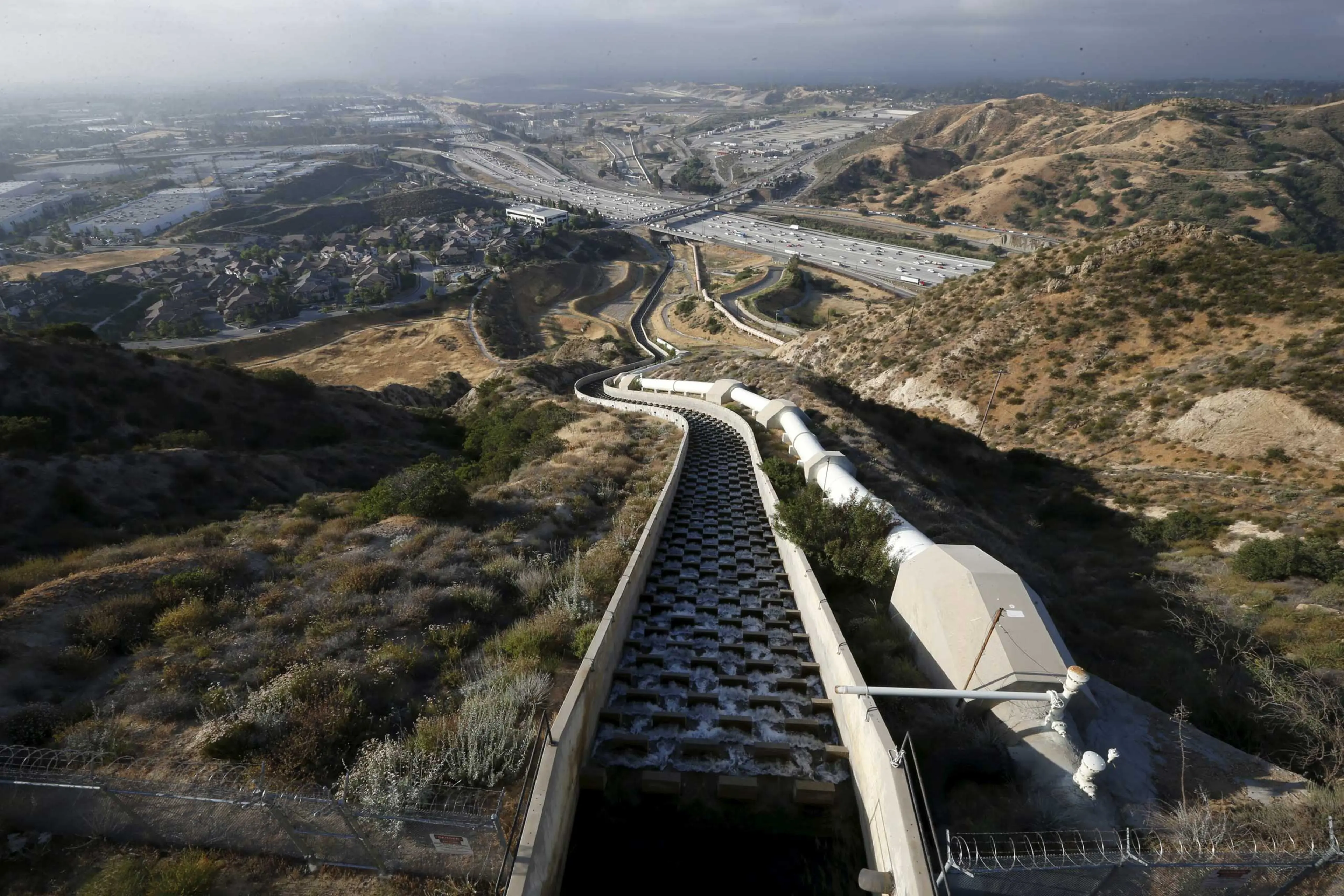 The Los Angeles Aqueduct Cascades are seen in Sylmar