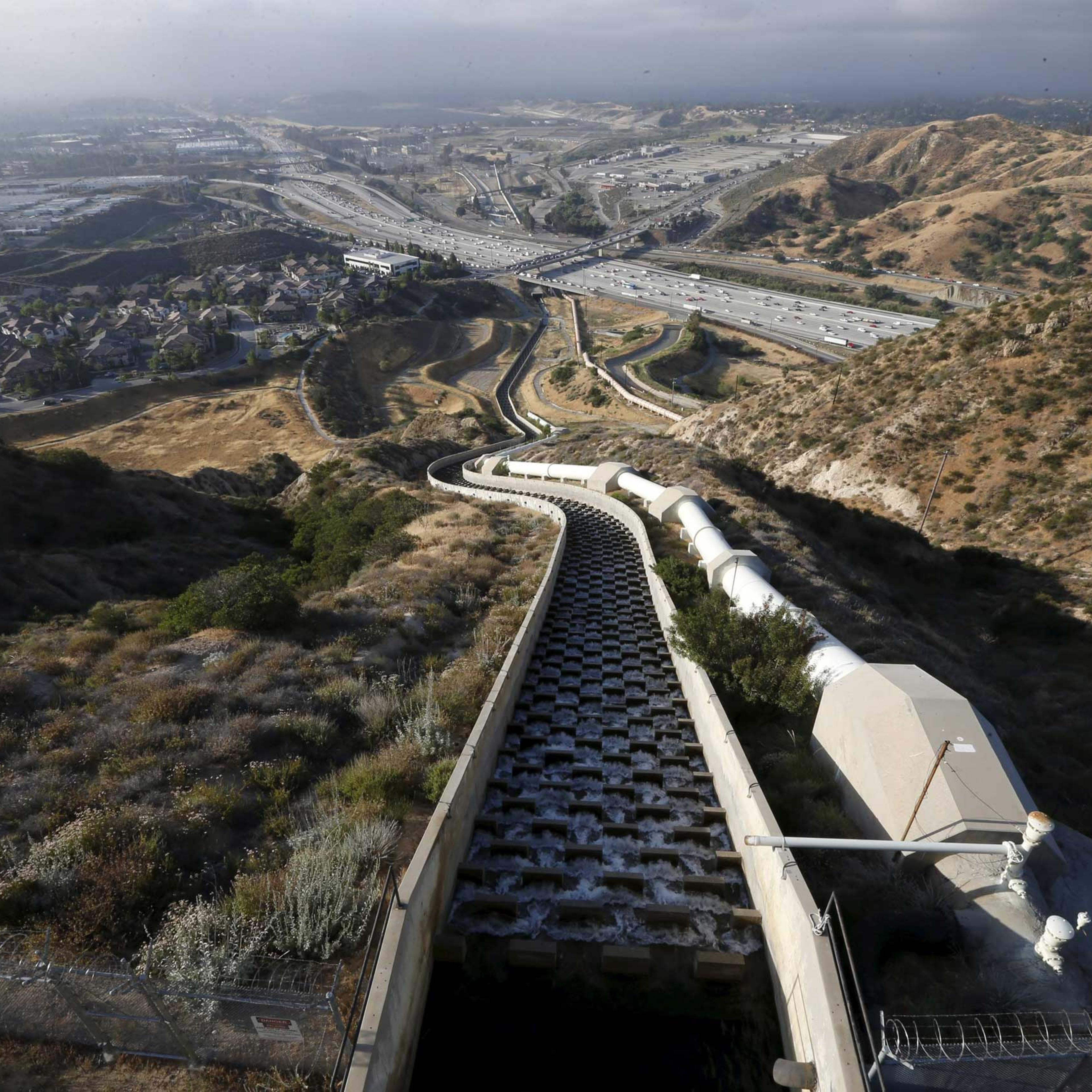 The Los Angeles Aqueduct Cascades are seen in Sylmar