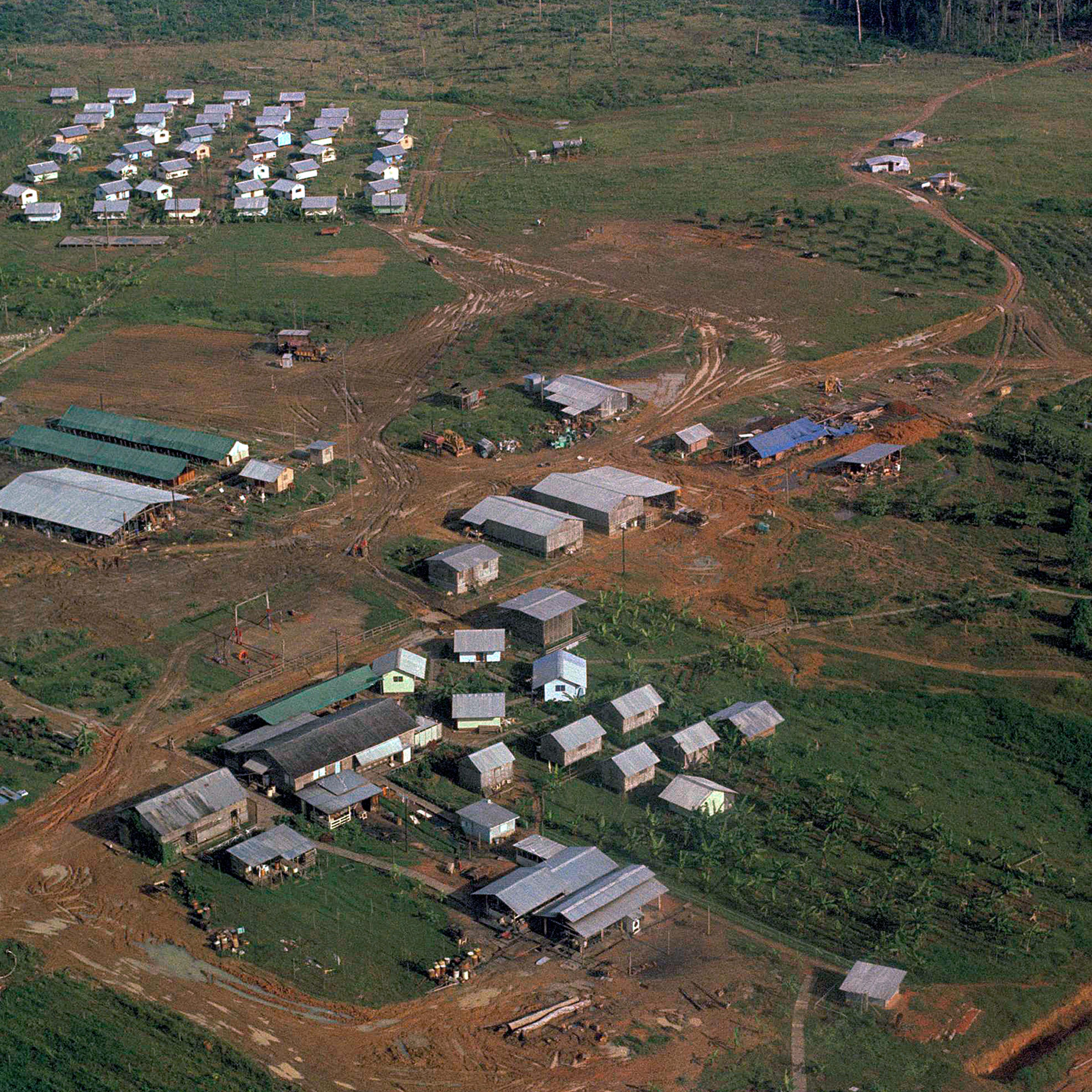 An aerial view of the Peoples Temple compound in Jonestown, Guyana in November 1978.