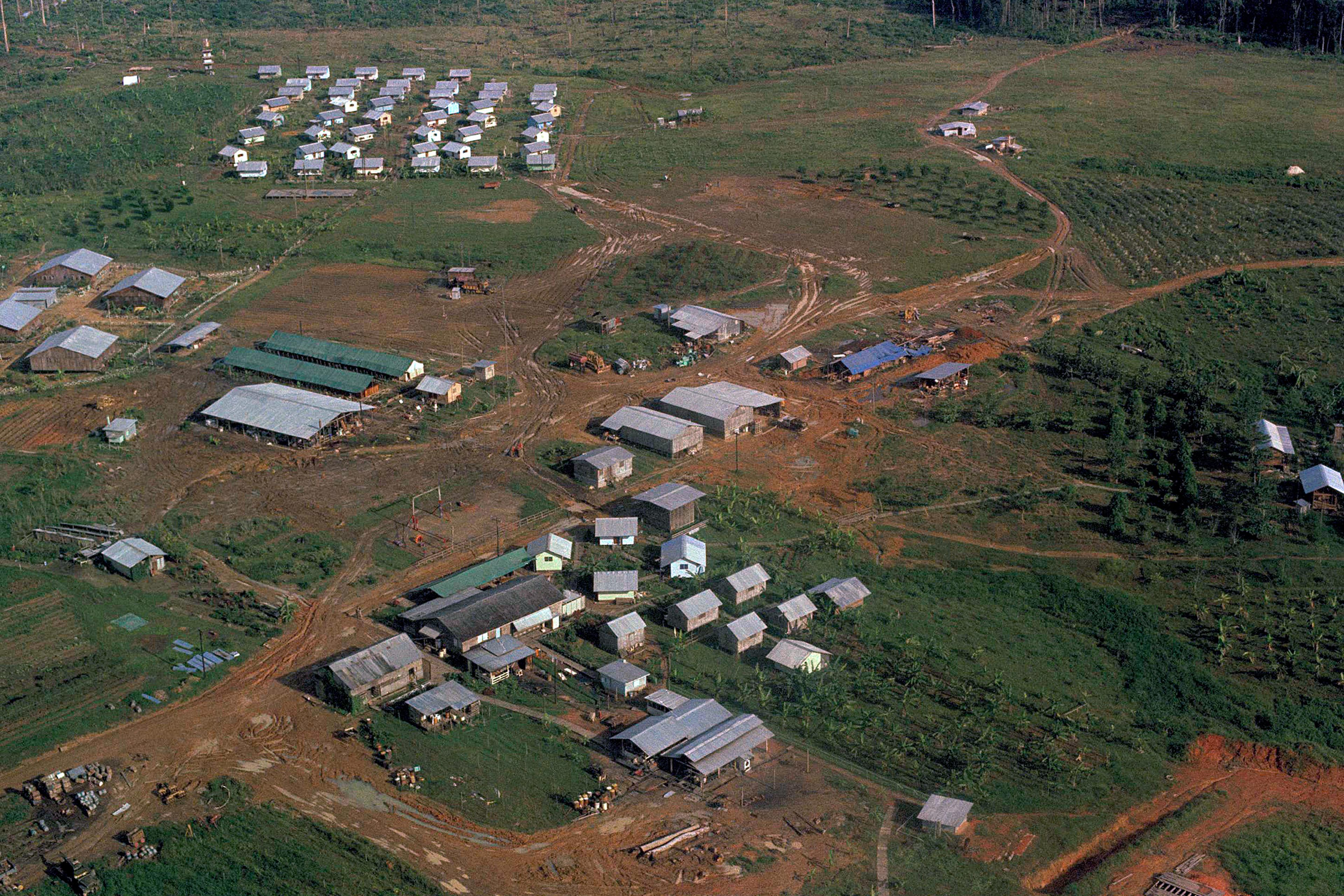 An aerial view of the Peoples Temple compound in Jonestown, Guyana in November 1978.