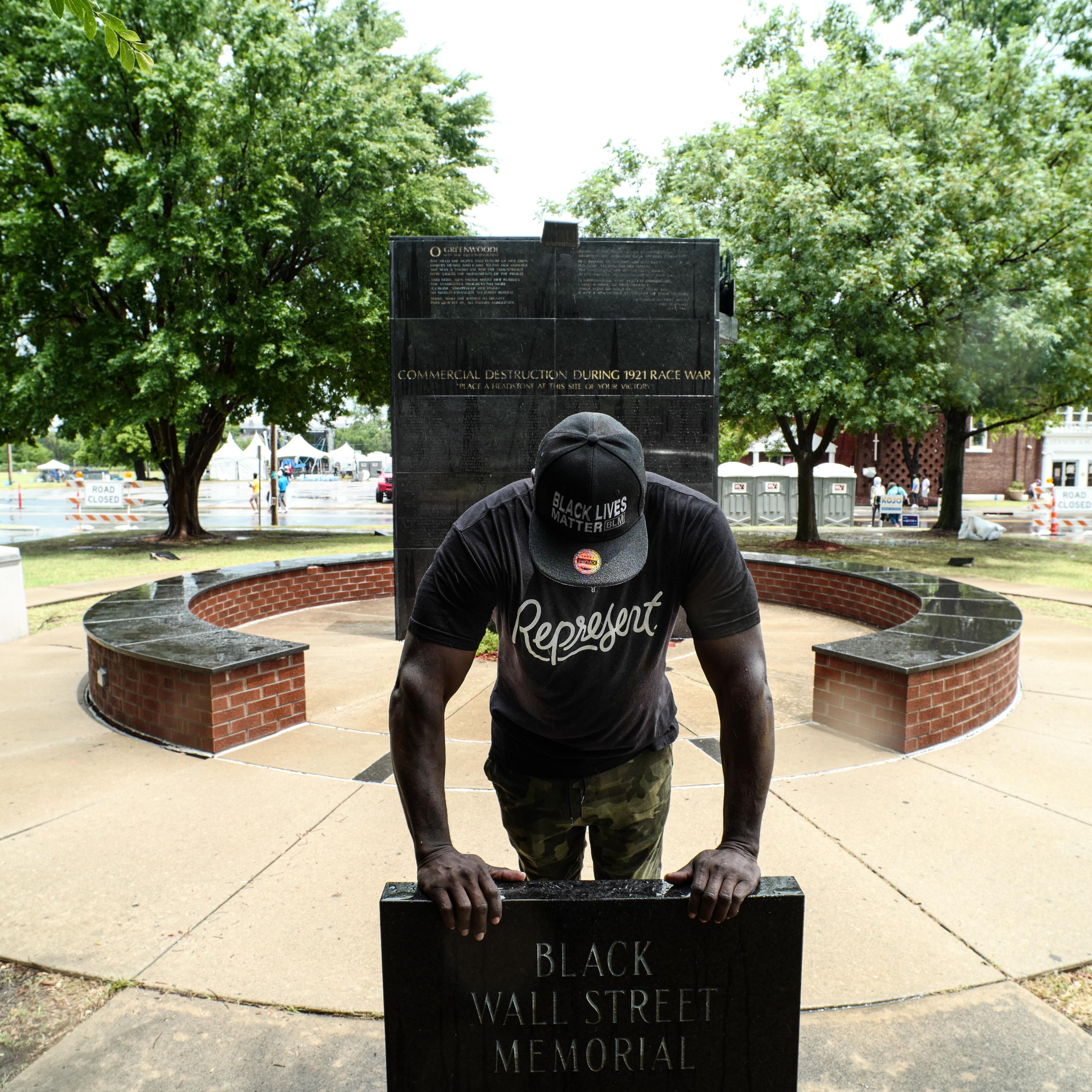 A memorial to Black Wall Street in Tulsa, Okla., on June 19, Juneteenth, a day before Trump’s rally