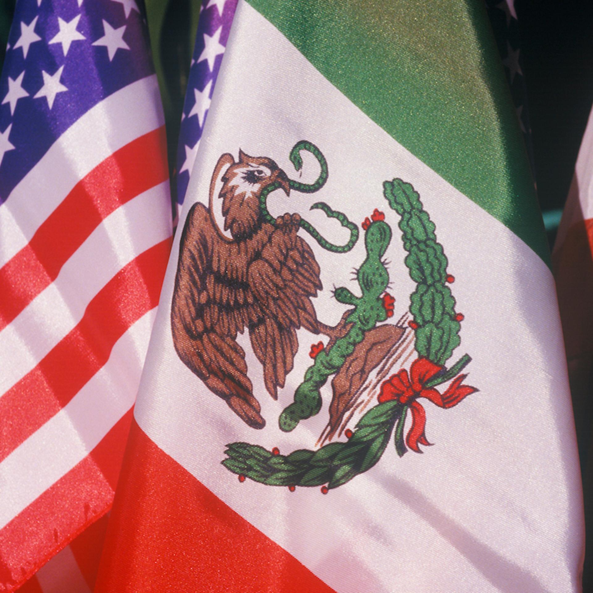 Mexican and American Flags, May 5th, Olvera Street, Los Angeles, California