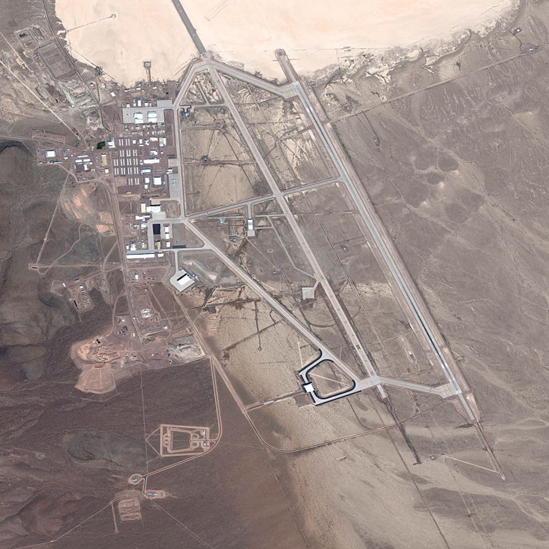 JULY 20, 2016: DigitalGlobe satellite image Area 51. The United States Air Force facility commonly known as Area 51 is a remote detachment of Edwards Air Force Base, within the Nevada Test and Training Range.