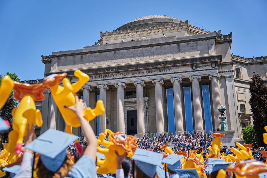 Graduates outside Low Library during the Columbia University commencement convocation in New York, US, on Wednesday, May 17, 2023. 