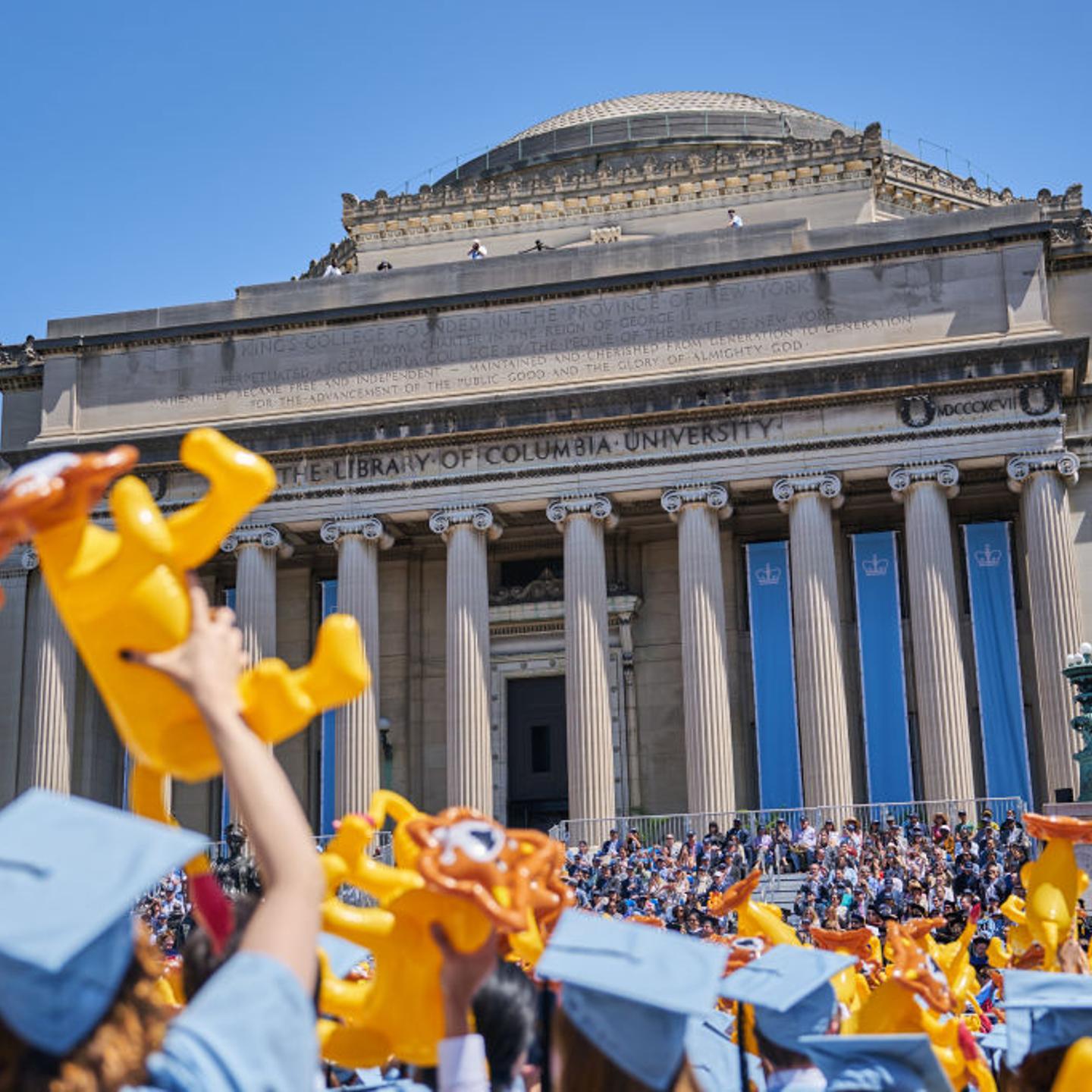 Graduates outside Low Library during the Columbia University commencement convocation in New York, US, on Wednesday, May 17, 2023.