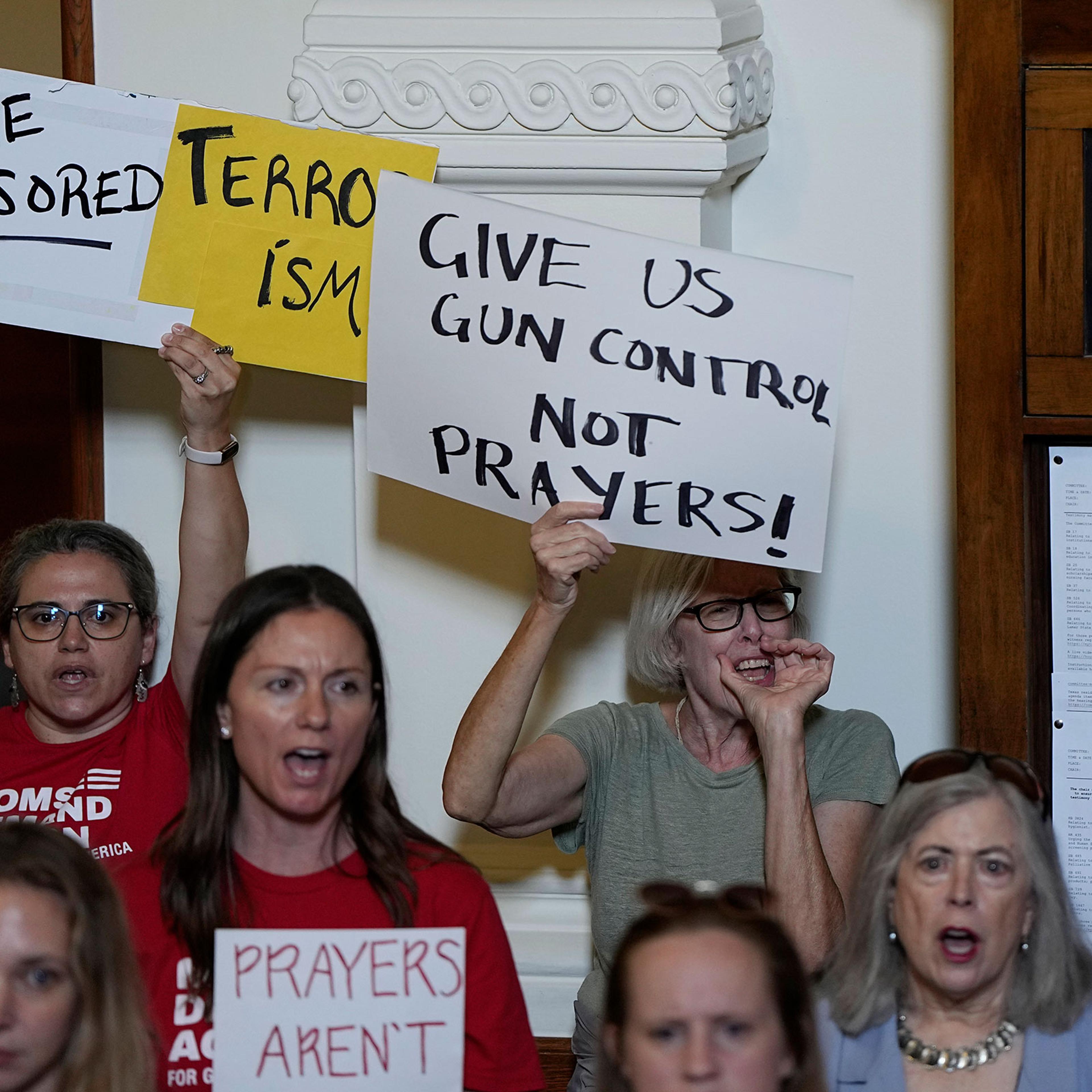Protesters gather at the Texas Capitol to call for tighter regulations on gun sales in Austin, on May 8, 2023.