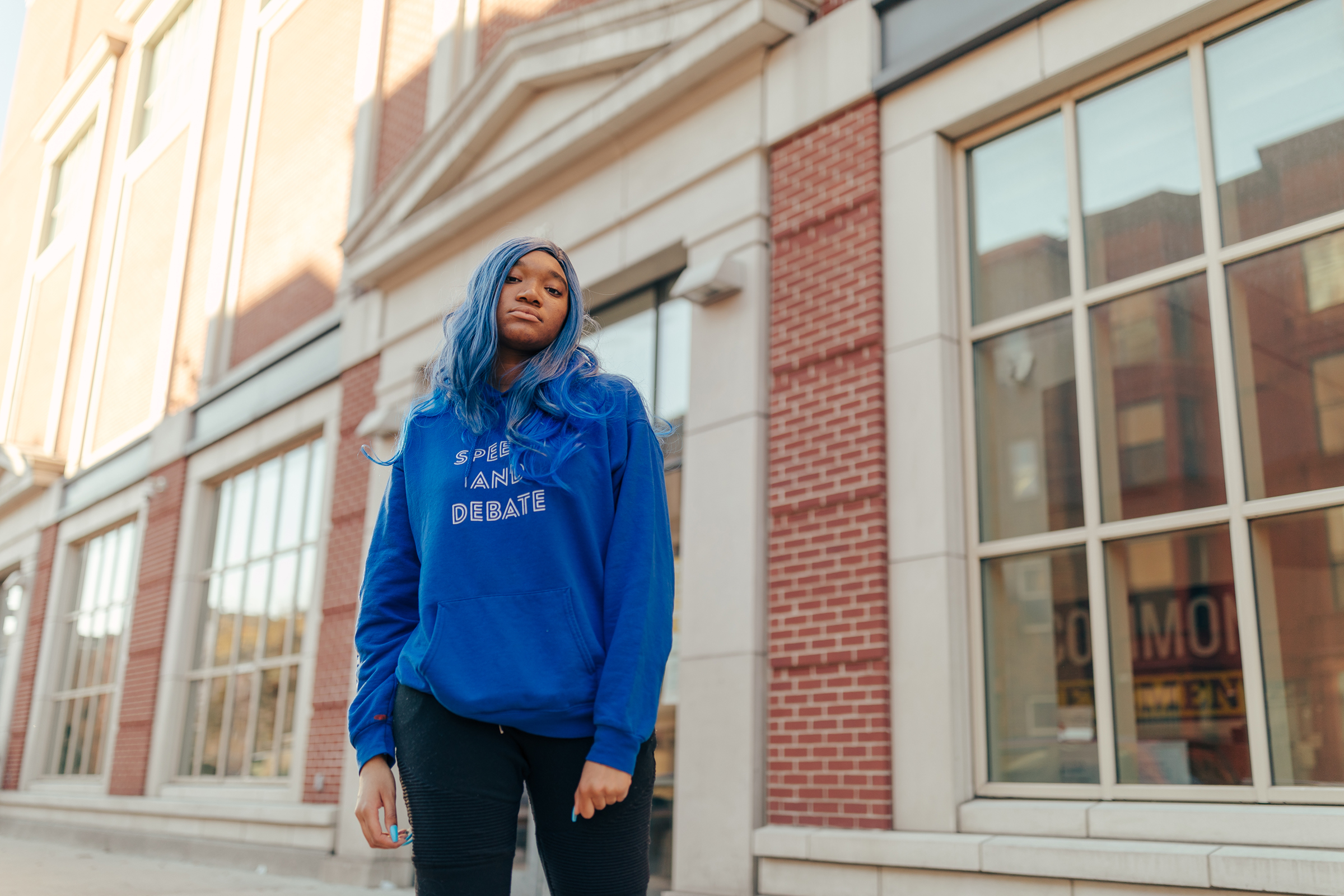 Bintou Baysmore in front of her school in Brooklyn, N.Y. on Dec. 10, 2020.