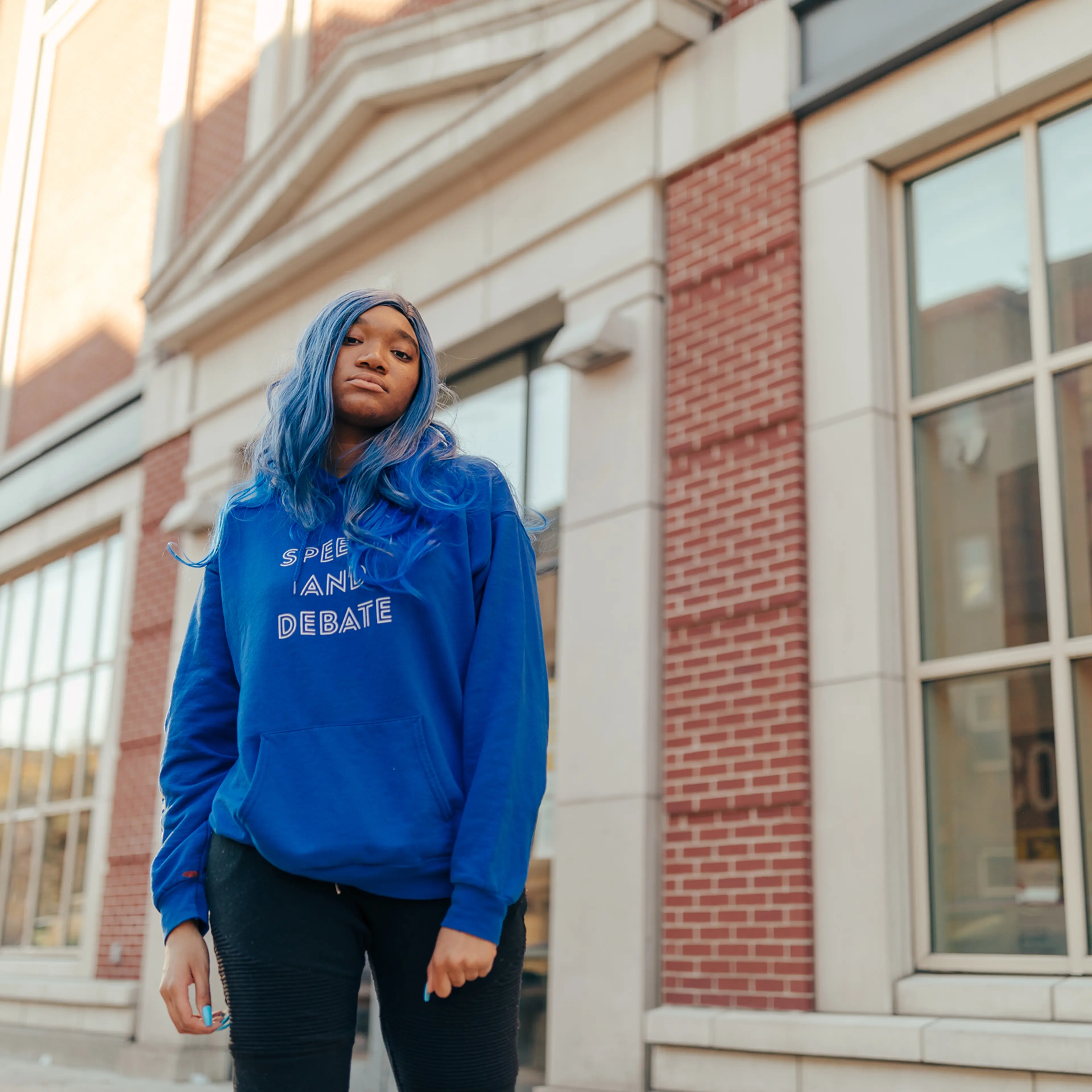 Bintou Baysmore in front of her school in Brooklyn, N.Y. on Dec. 10, 2020.