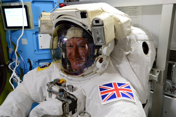 Tim Peake prepares for a spacewalk. 