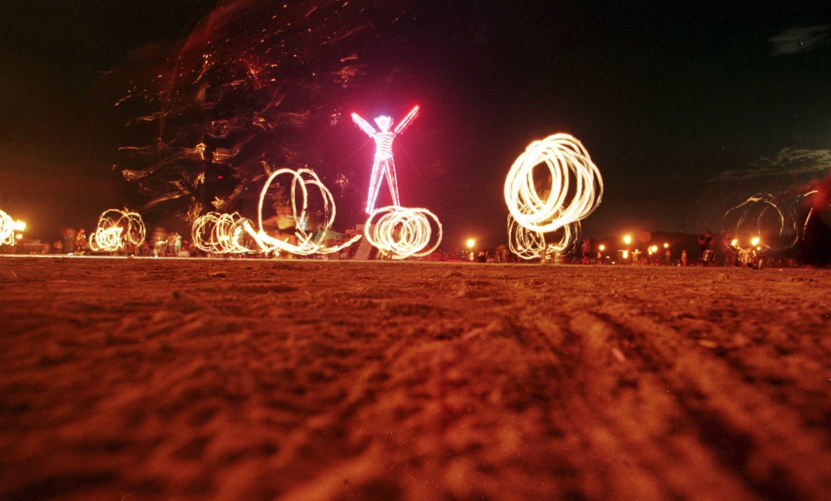Dancers at the "Burning Man" festival create patte