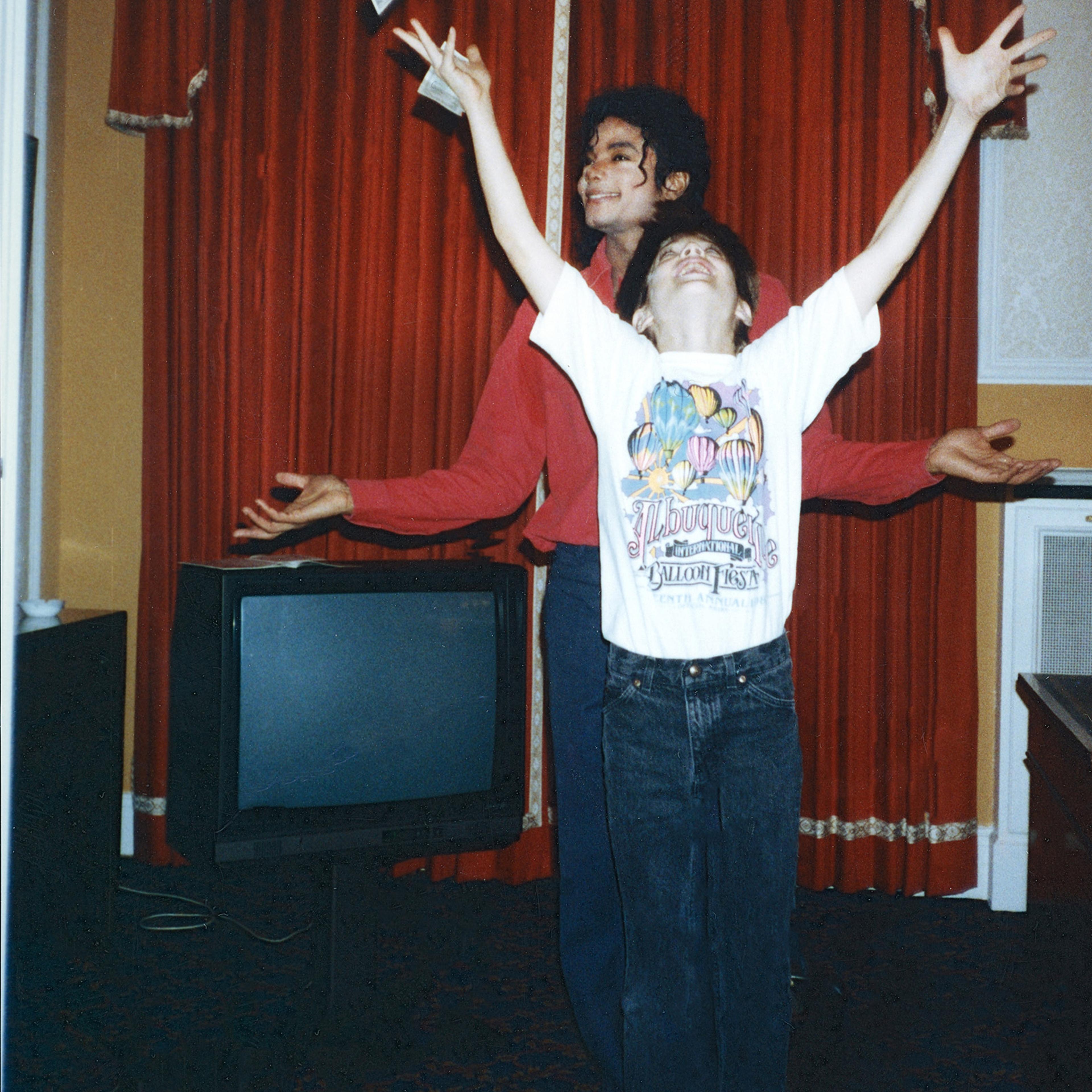 A photo from 'Leaving Neverland' of Michael Jackson and James Safechuck