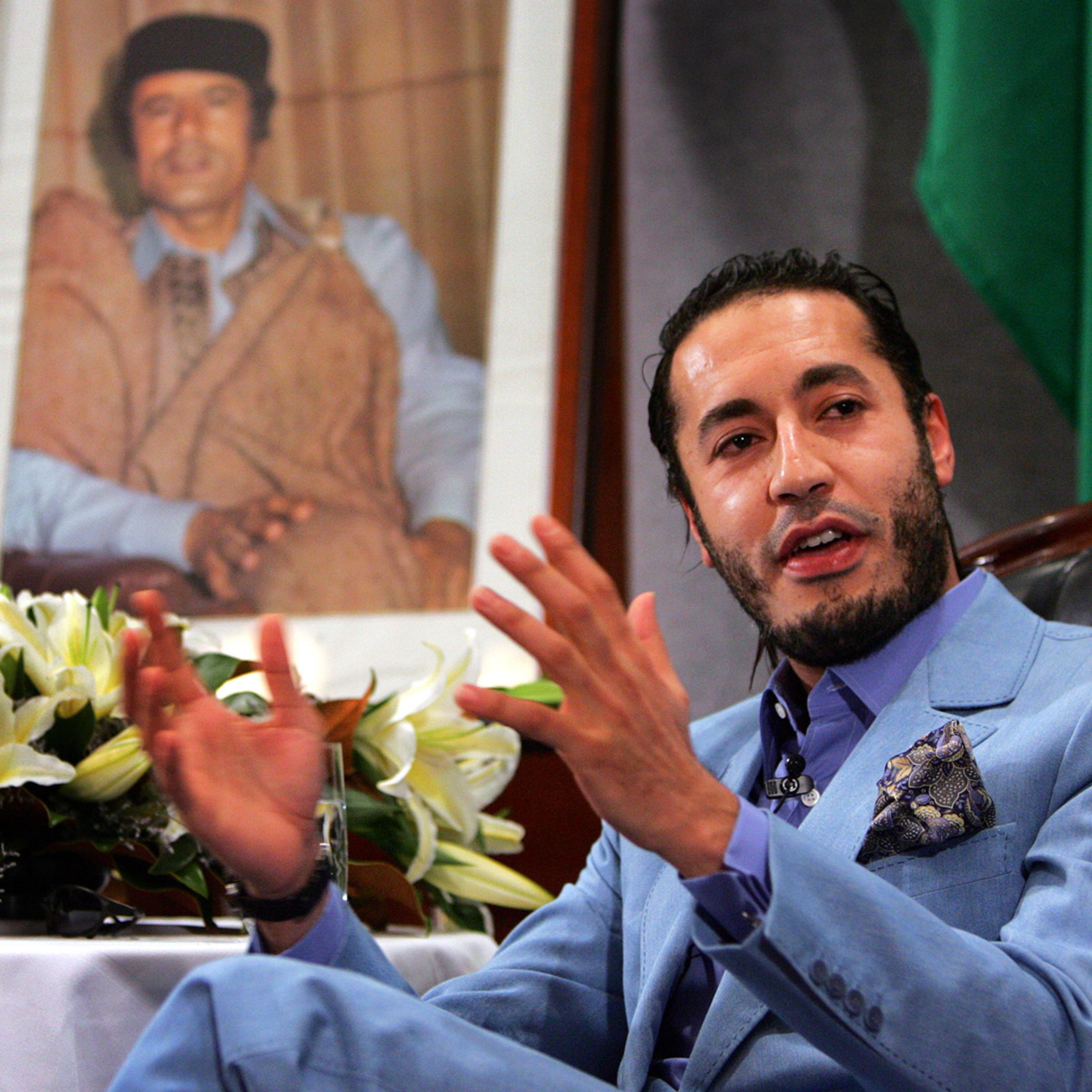 Al Saadi Gaddafi, the third son of Libyan leader Muammar Gaddafi, speaks at a news conference in ...
