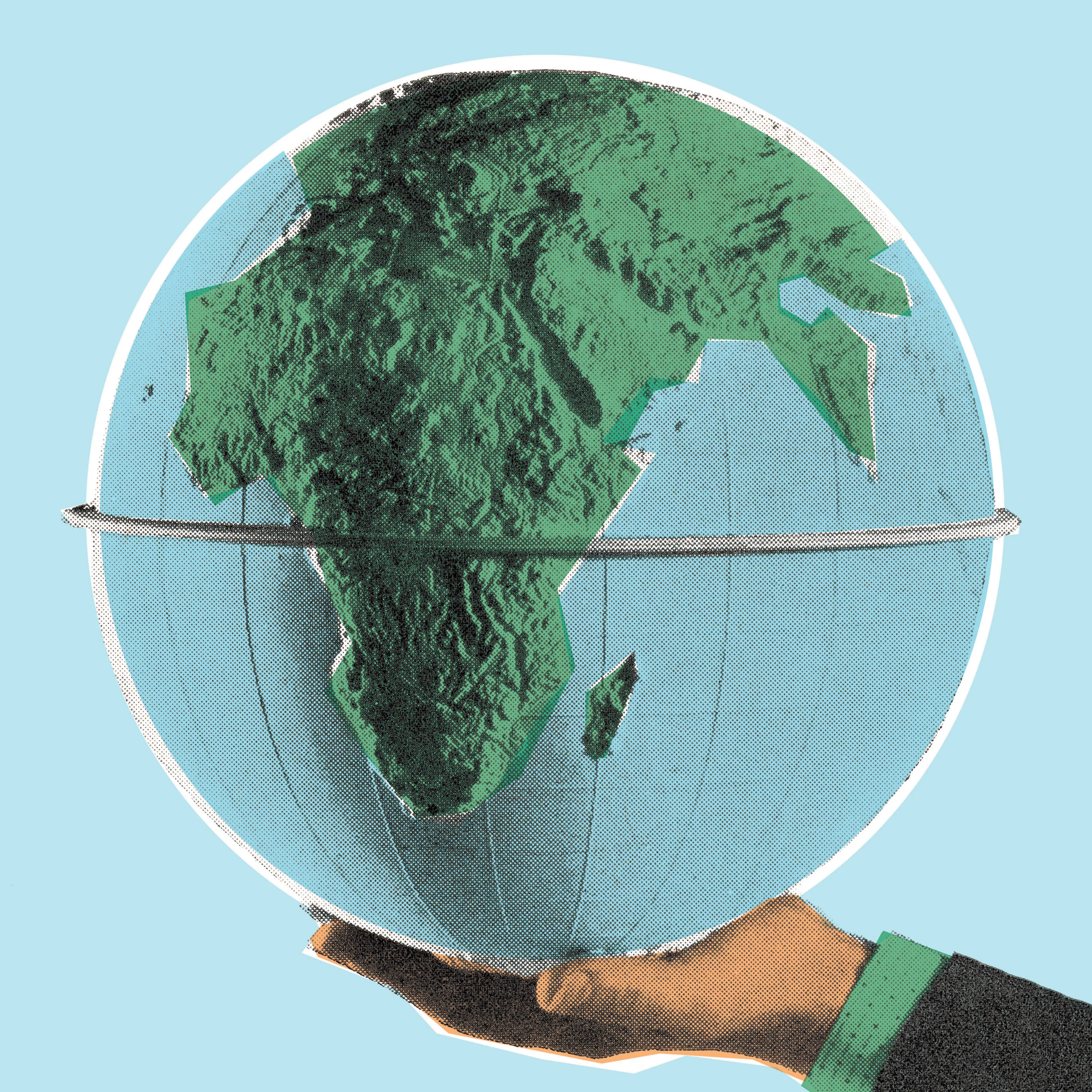 Globe illustration held by a hand