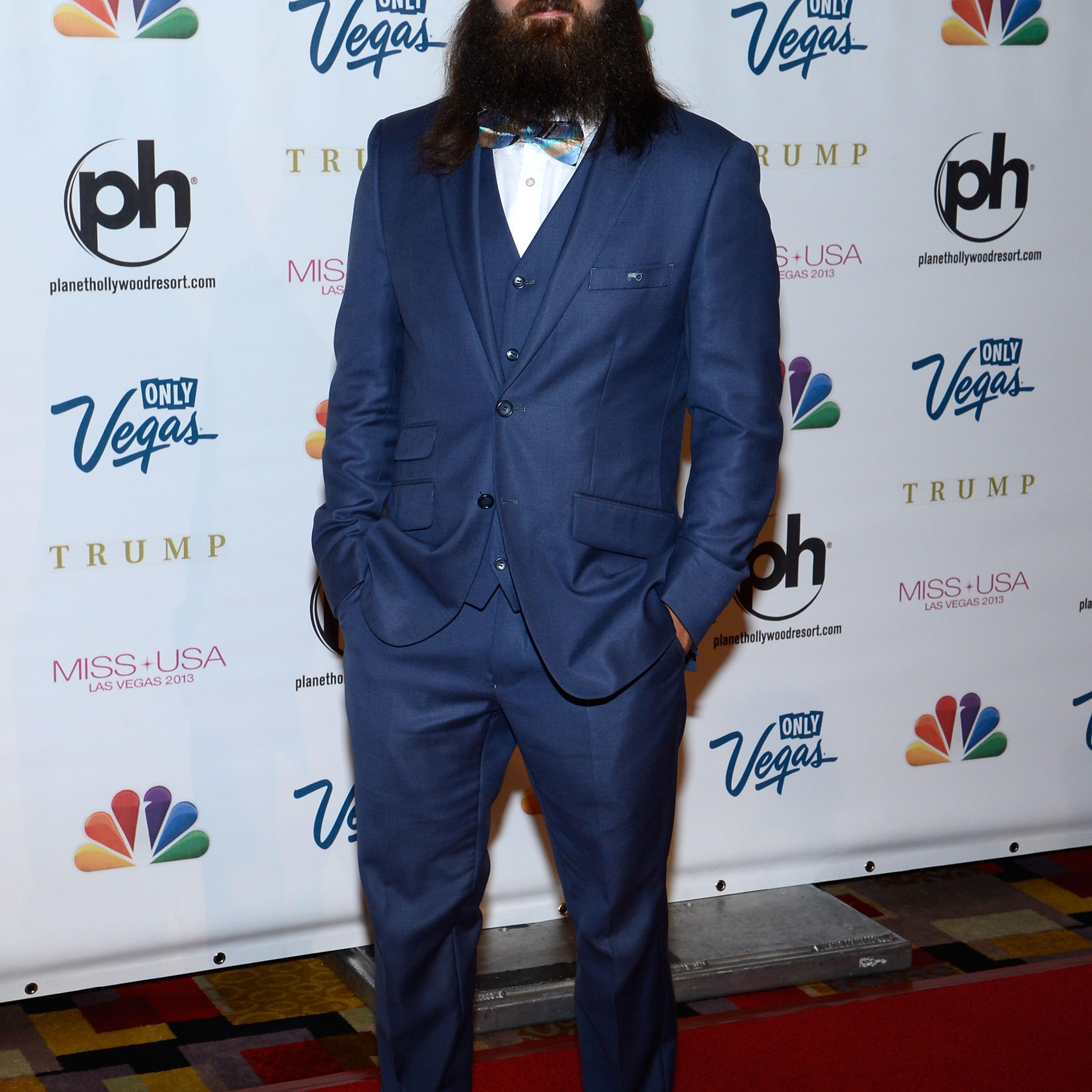 From left, television personality Jep Robertson of 'Duck Dynasty' arrives at the Miss USA 2013 pageant on June 16, 2013, in Las Vegas.
