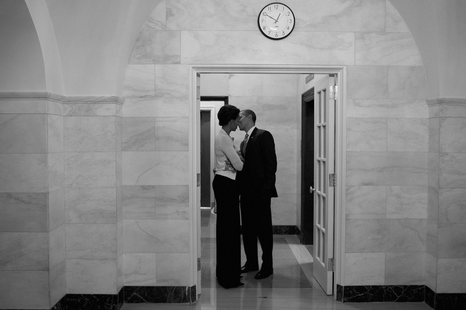 January 17, 2012. President Barack Obama unexpectedly runs into Michelle on her birthday in the basement of the White House. 