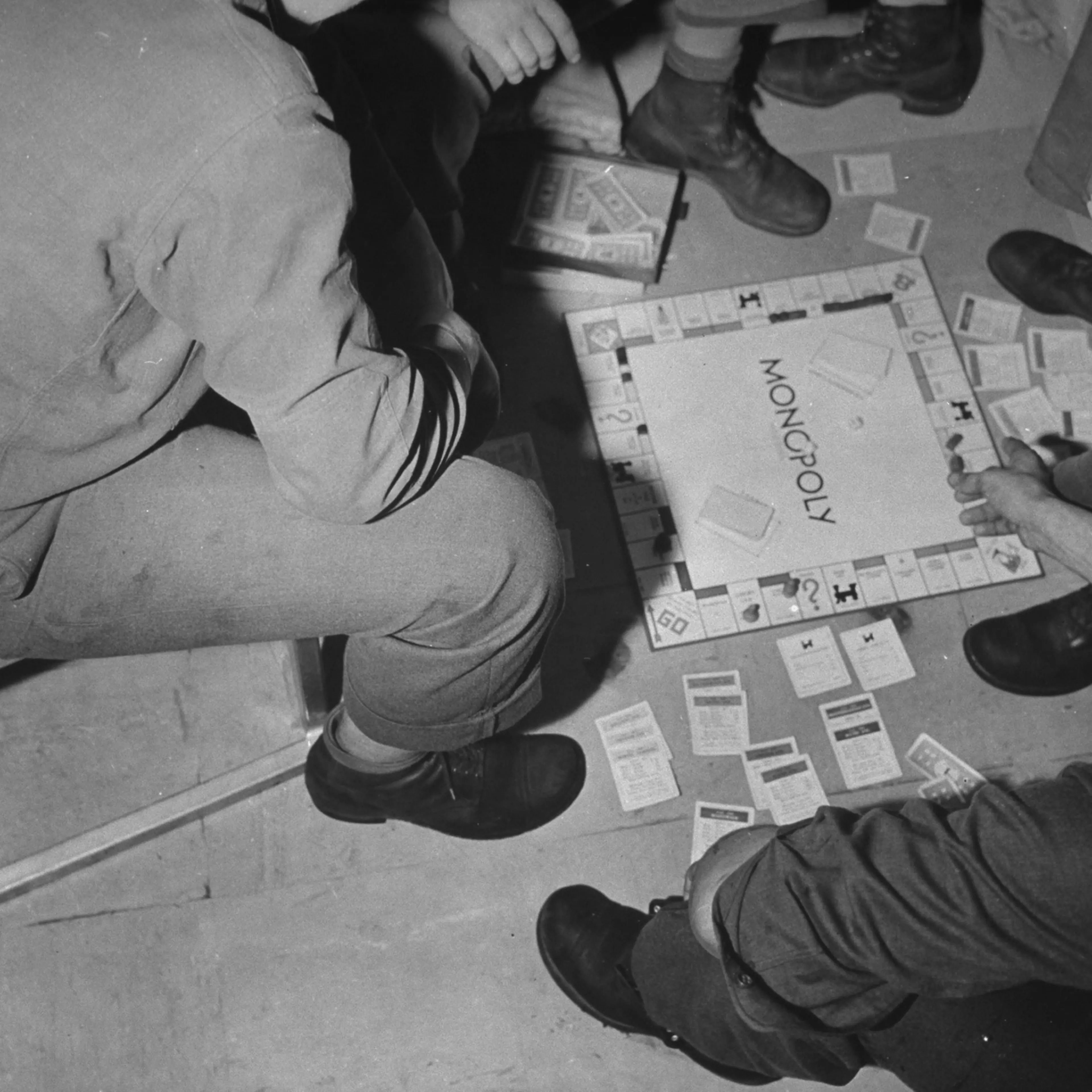 Soldiers playing Monopoly