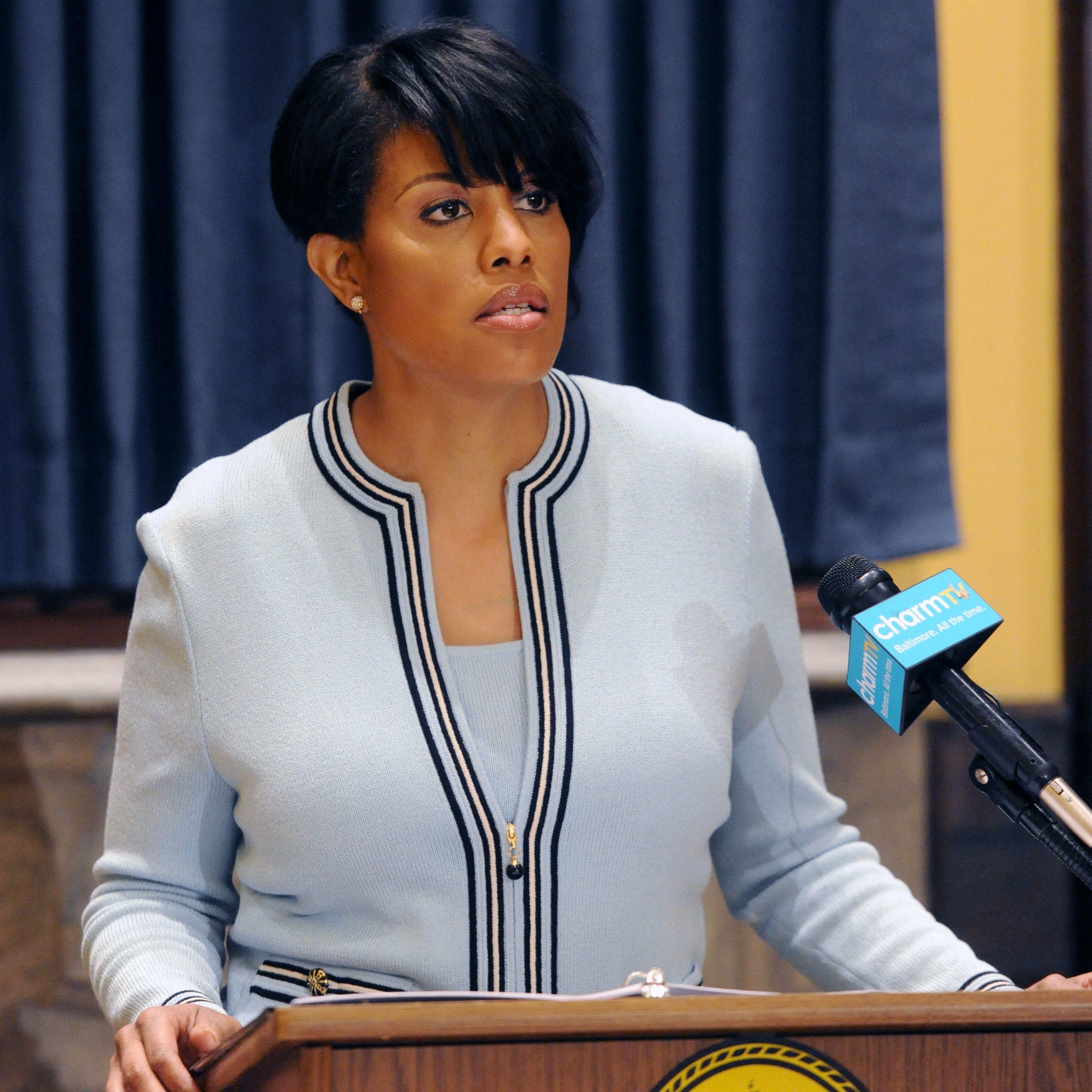 Mayor Stephanie Rawlings-Blake holds a news conference on Wednesday, May 6, 2015 in Baltimore. The mayor called on U.S. government investigators to look into whether this city's beleaguered police department uses a pattern of excessive force or discrimi