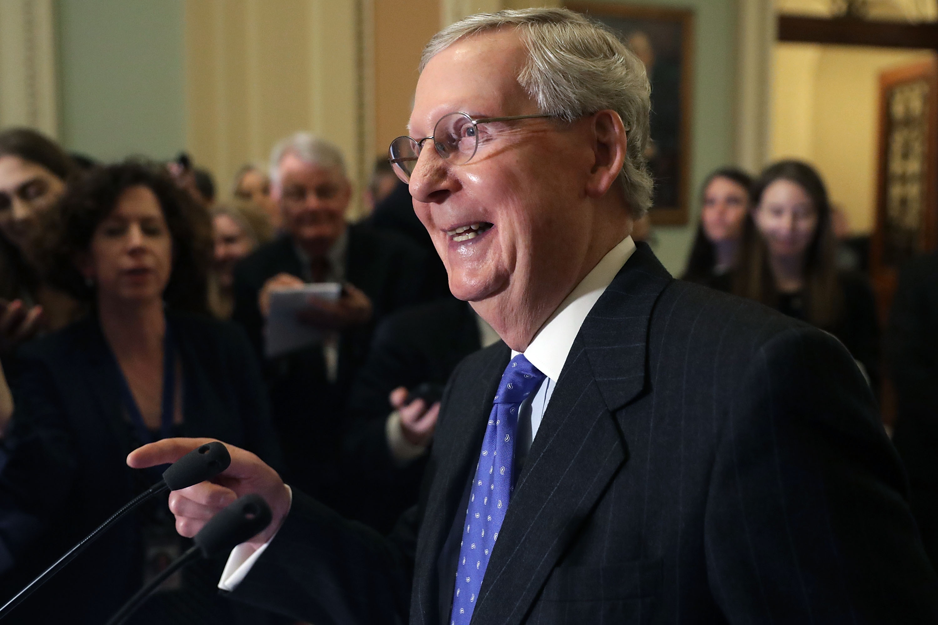 Senate Lawmakers Address The Press After Their Weekly Policy Luncheons