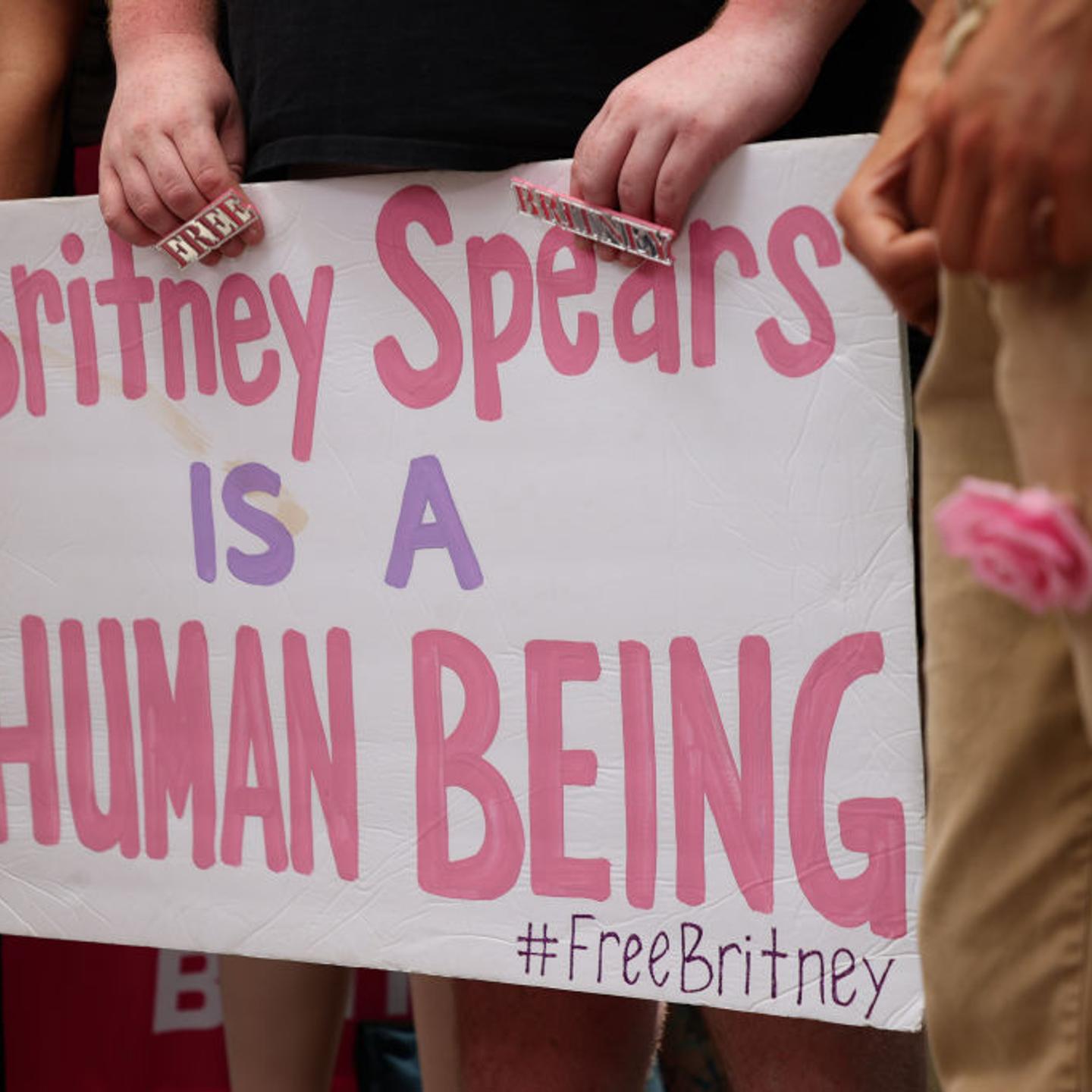 #FreeBritney activists protest at Los Angeles Grand Park during a conservatorship hearing for Britney Spears on June 23, 2021 in Los Angeles, California.
