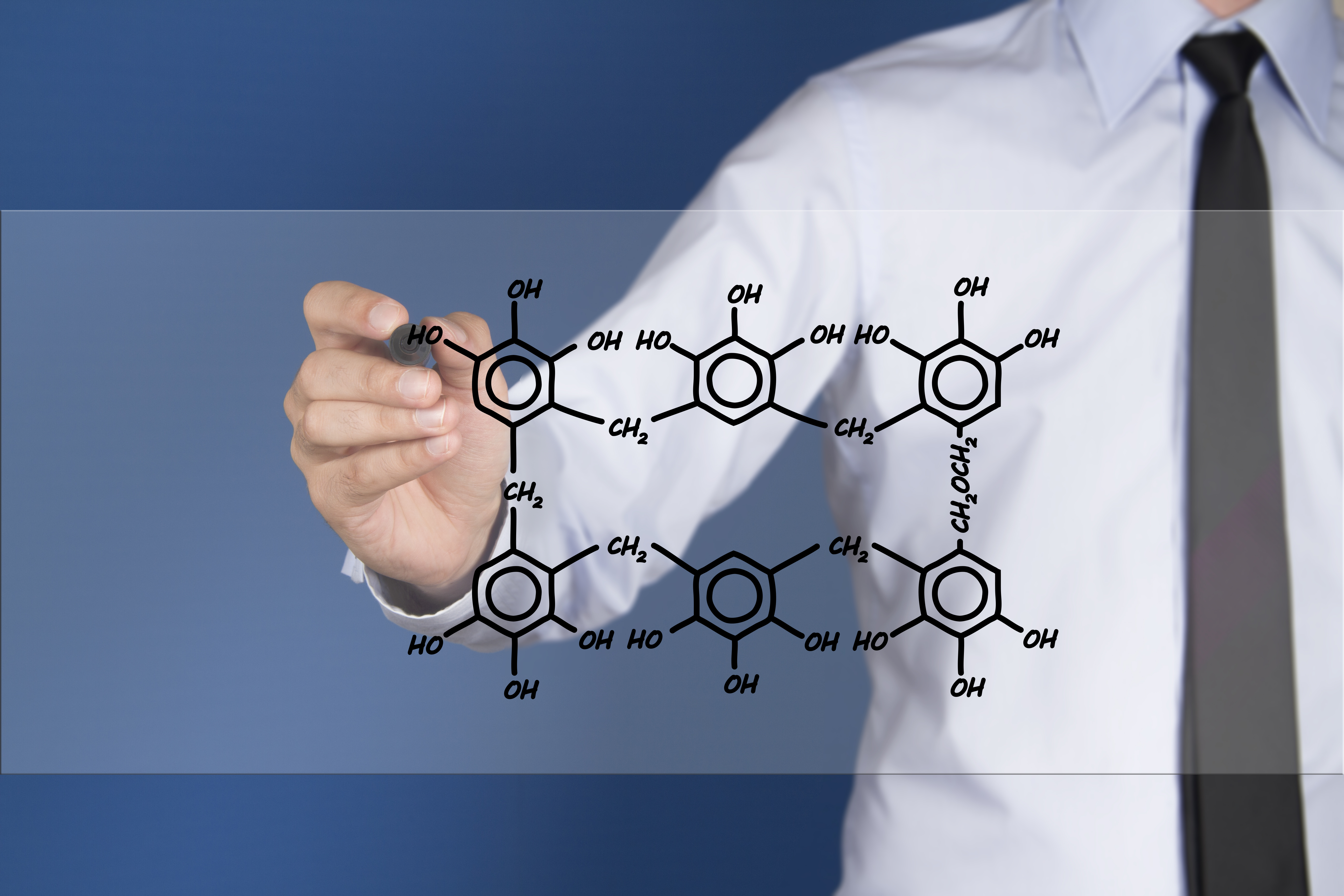 Chemist shows a molecular structure