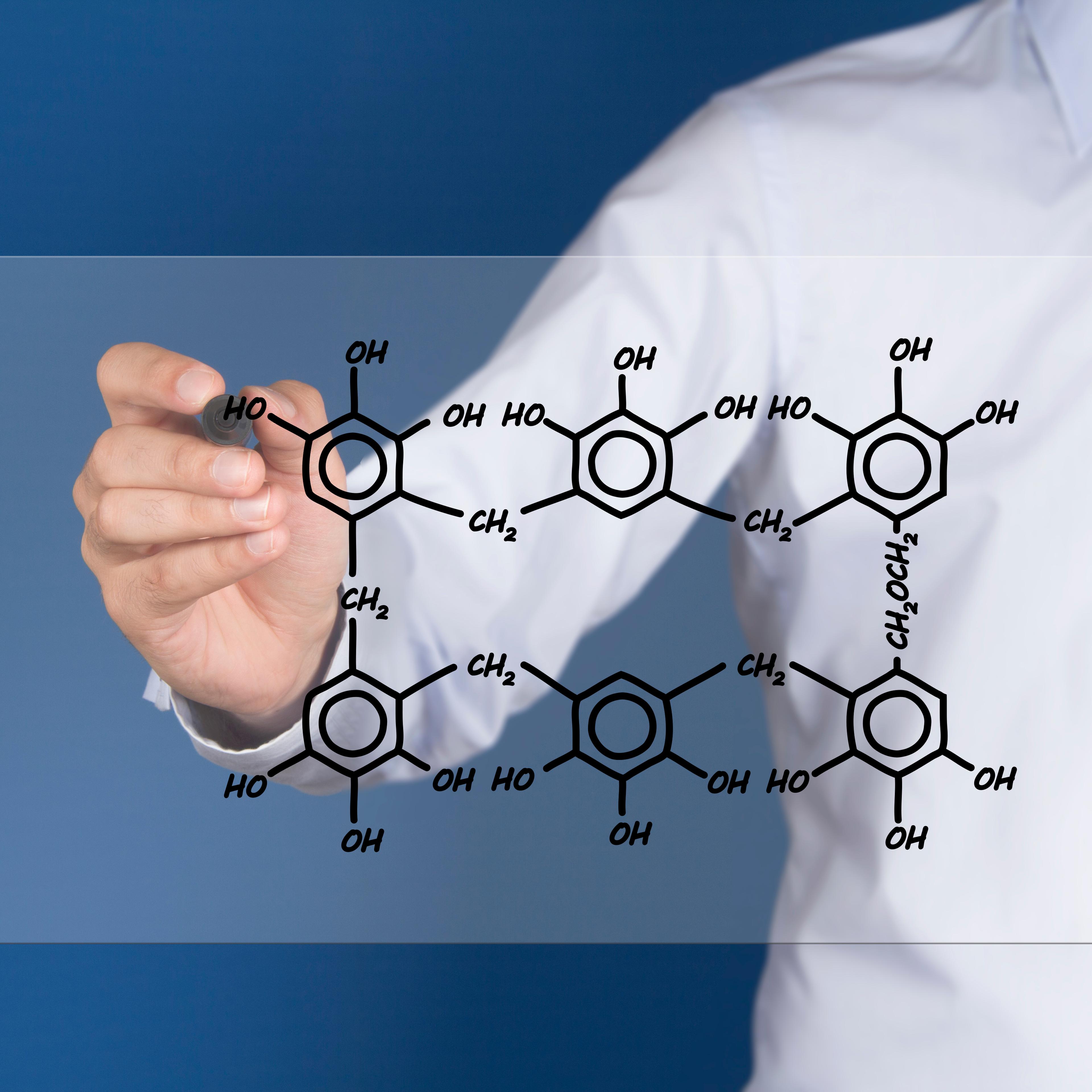 Chemist shows a molecular structure