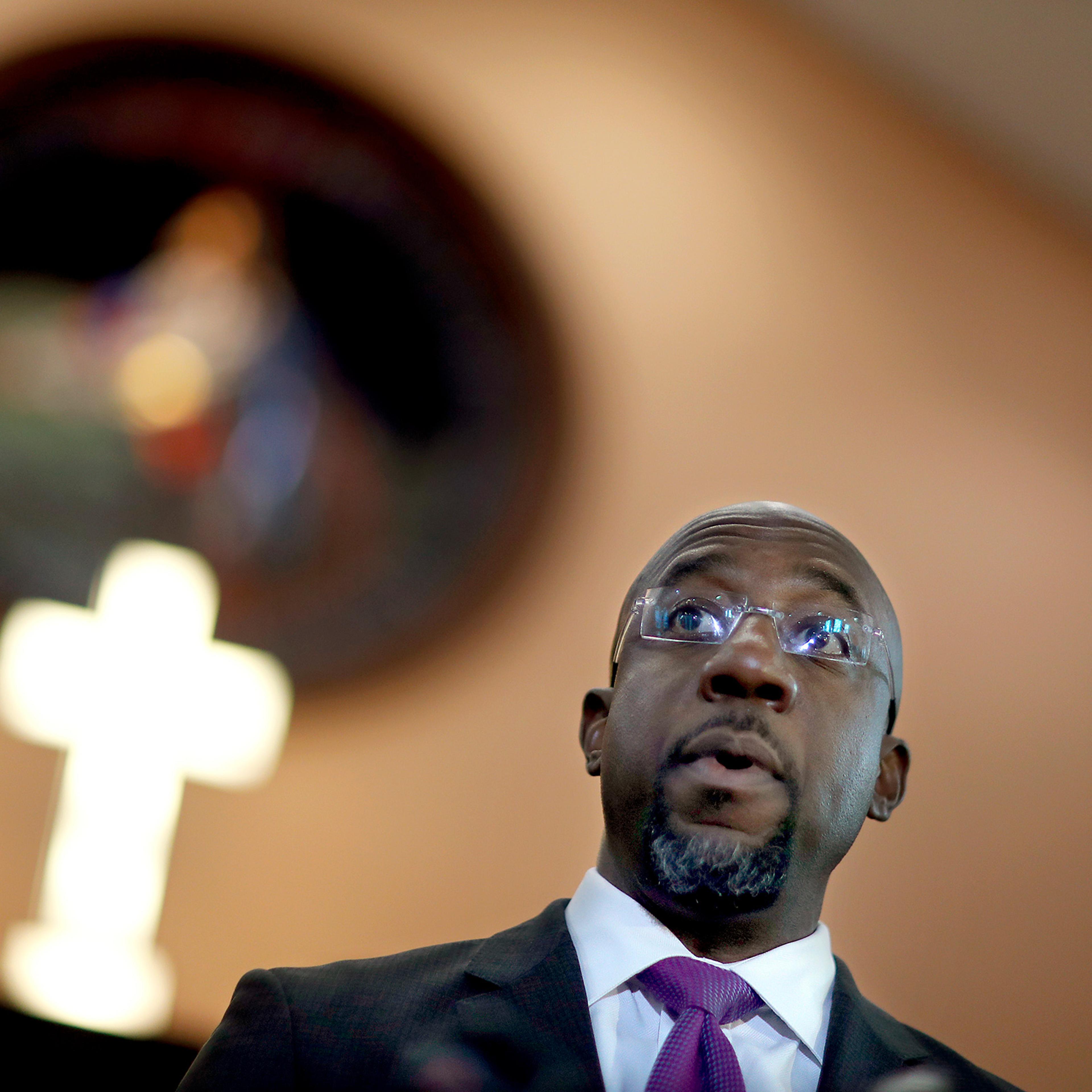 Rev. Raphael Warnock speaks at Ebenezer Baptist Church in Atlanta, on Jan. 12, 2018.