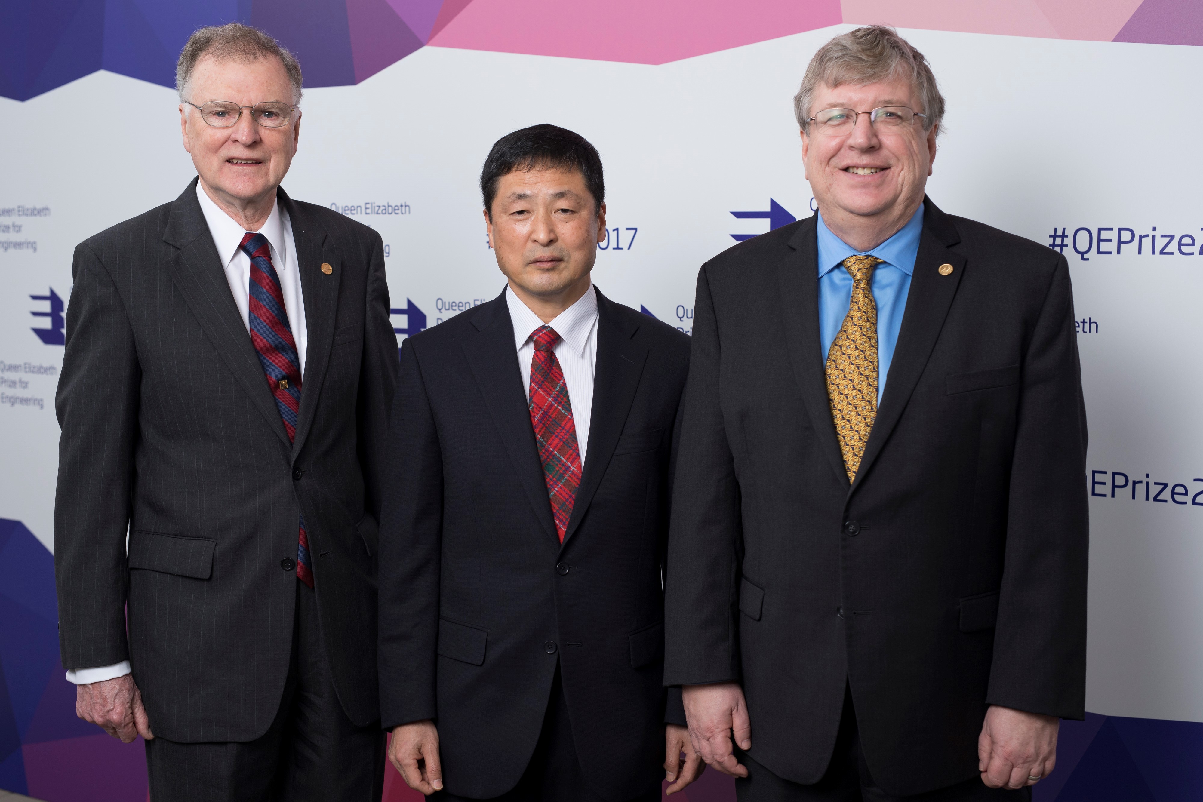 Winners of the Queen Elizabeth Prize for Engineering, announced in London on Feb. 1 2017. L-R: Michael Tompsett (UK) Eric Fossum (USA) and Nobukazu Teranishi (Japan). Along with George Smith (USA) they will share the £1million prize for combined contribution to digital imaging. Their inventions made the selfie possible
