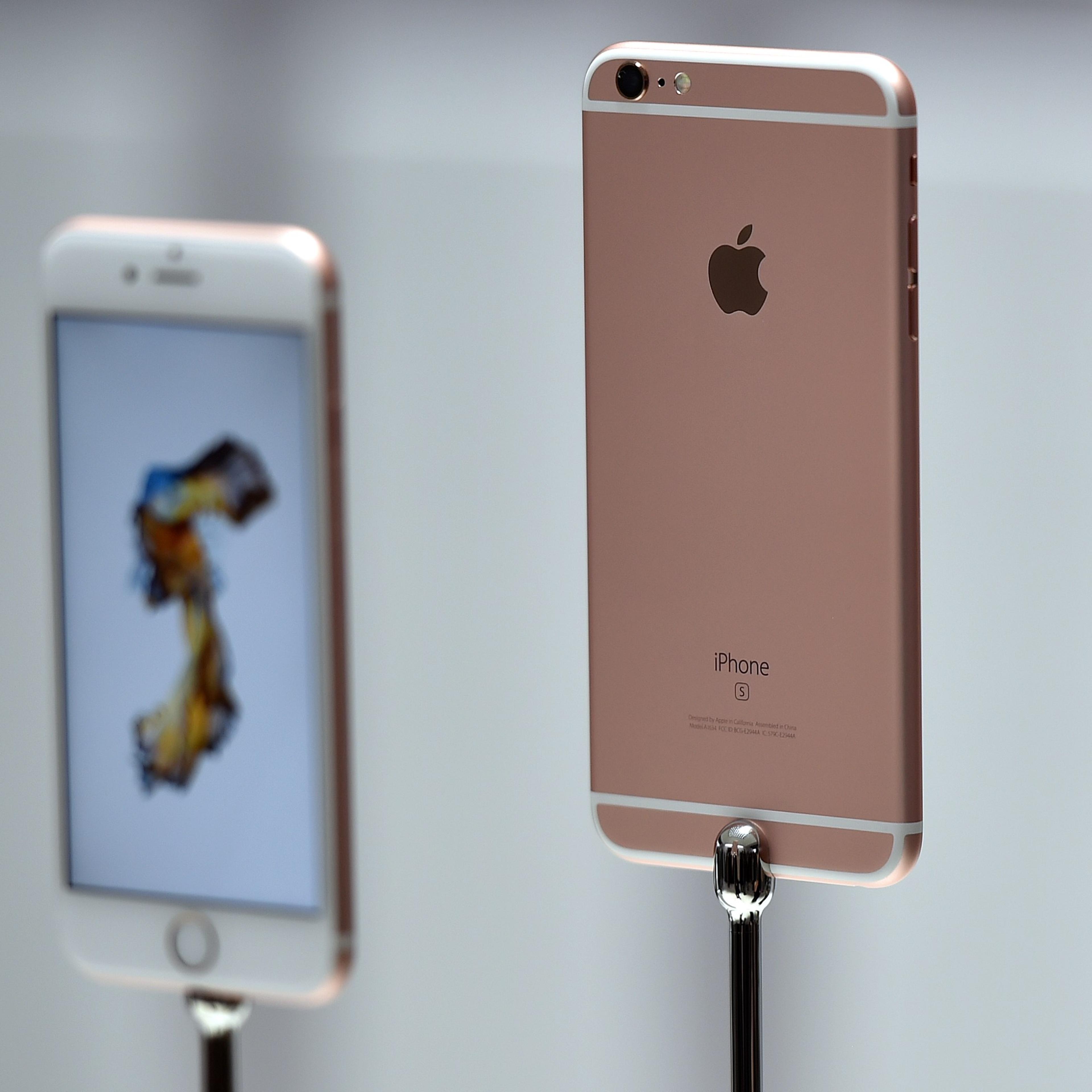 New models of the iPhone 6s are seen displayed during an Apple media event in San Francisco, California on September 9, 2015.