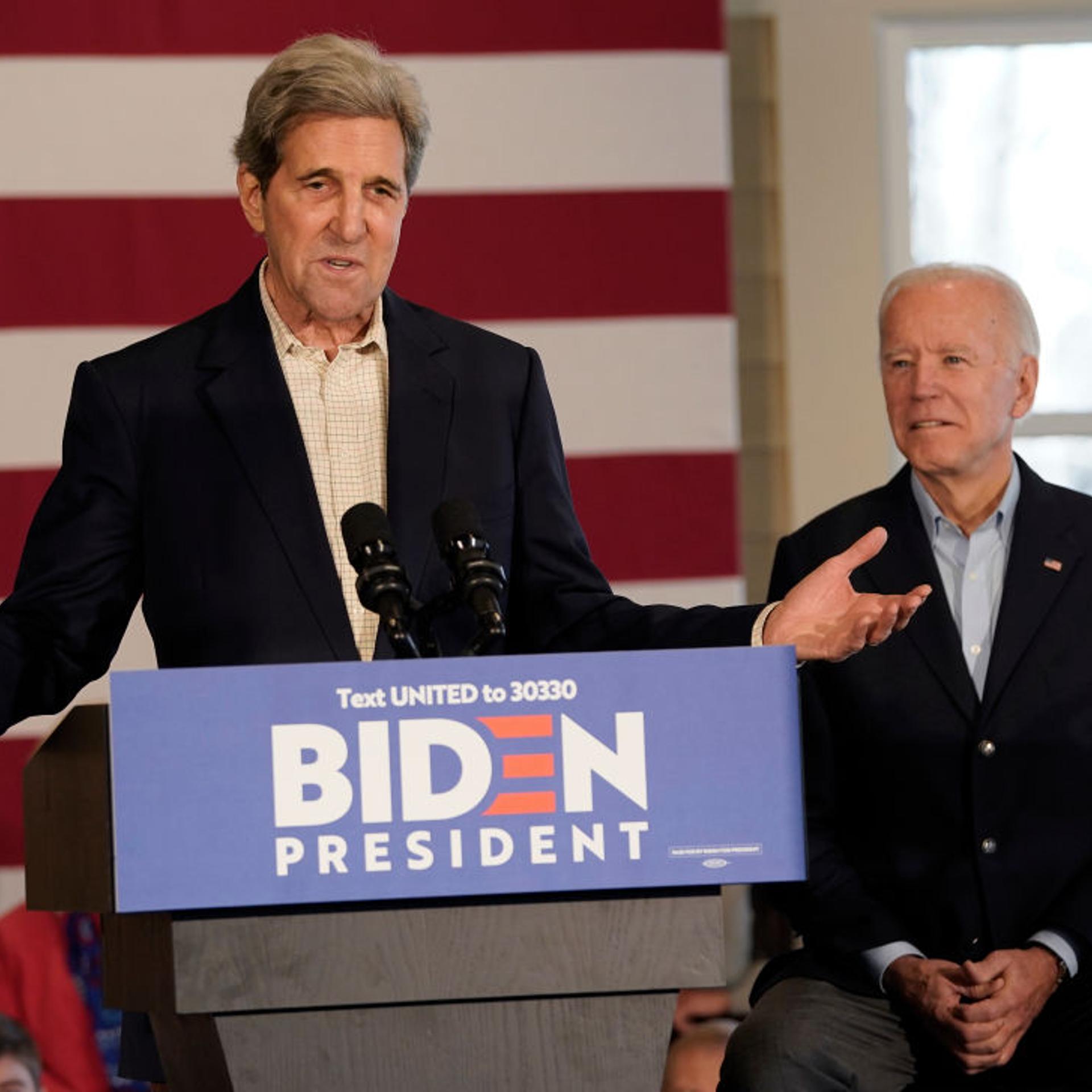 John Kerry Joins Democratic Presidential Candidate Joe Biden On The Campaign Trail In Iowa