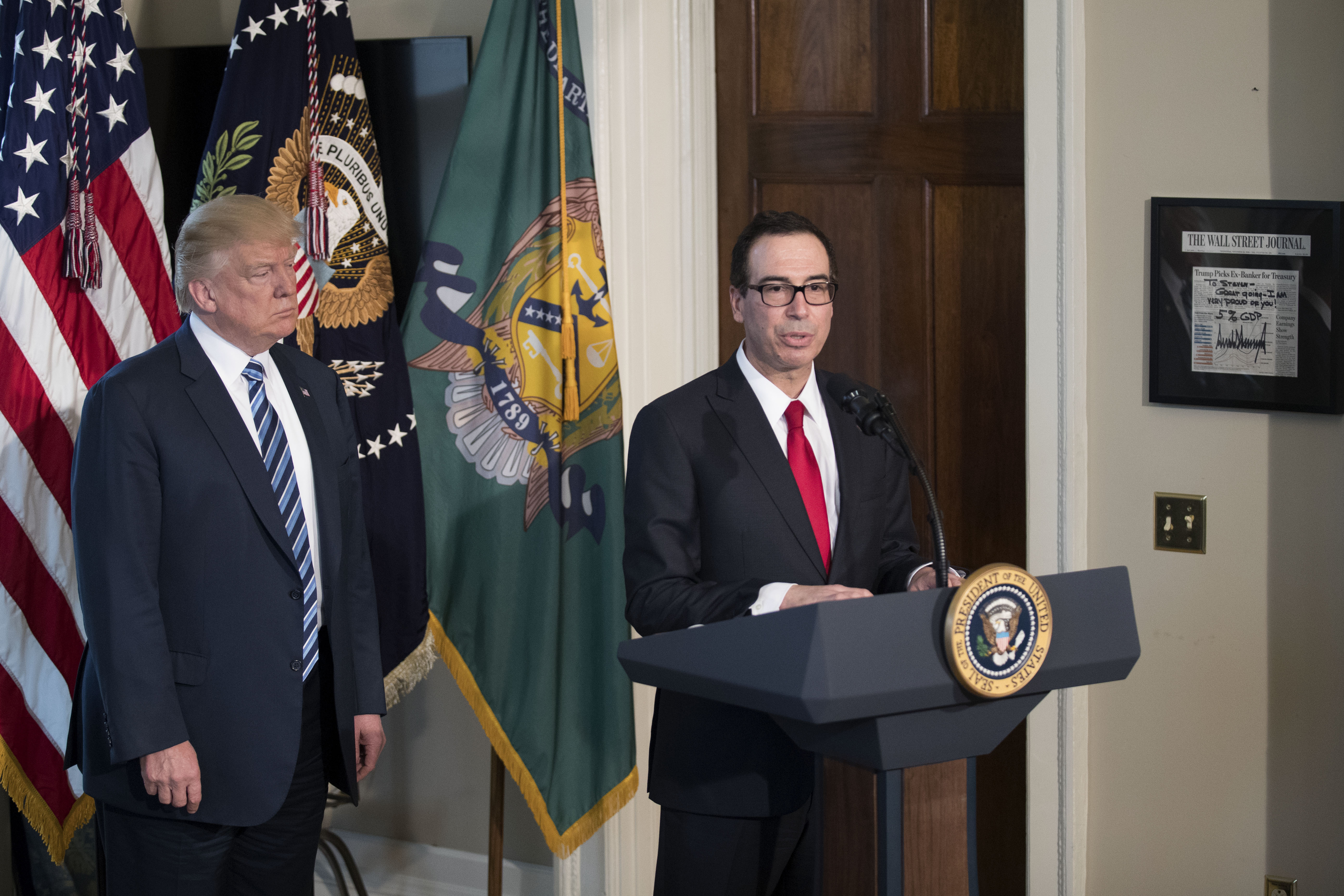 President Trump Meets with Treasury Secretary Mnuchin at Treasury Department