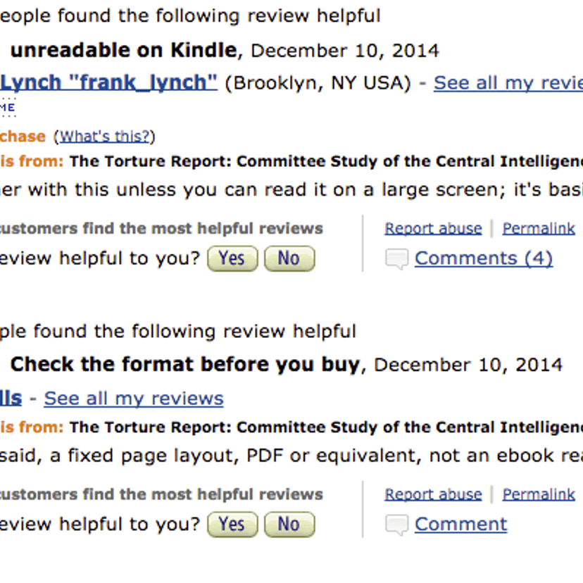 Reviews on Amazon.com about the Senate torture report