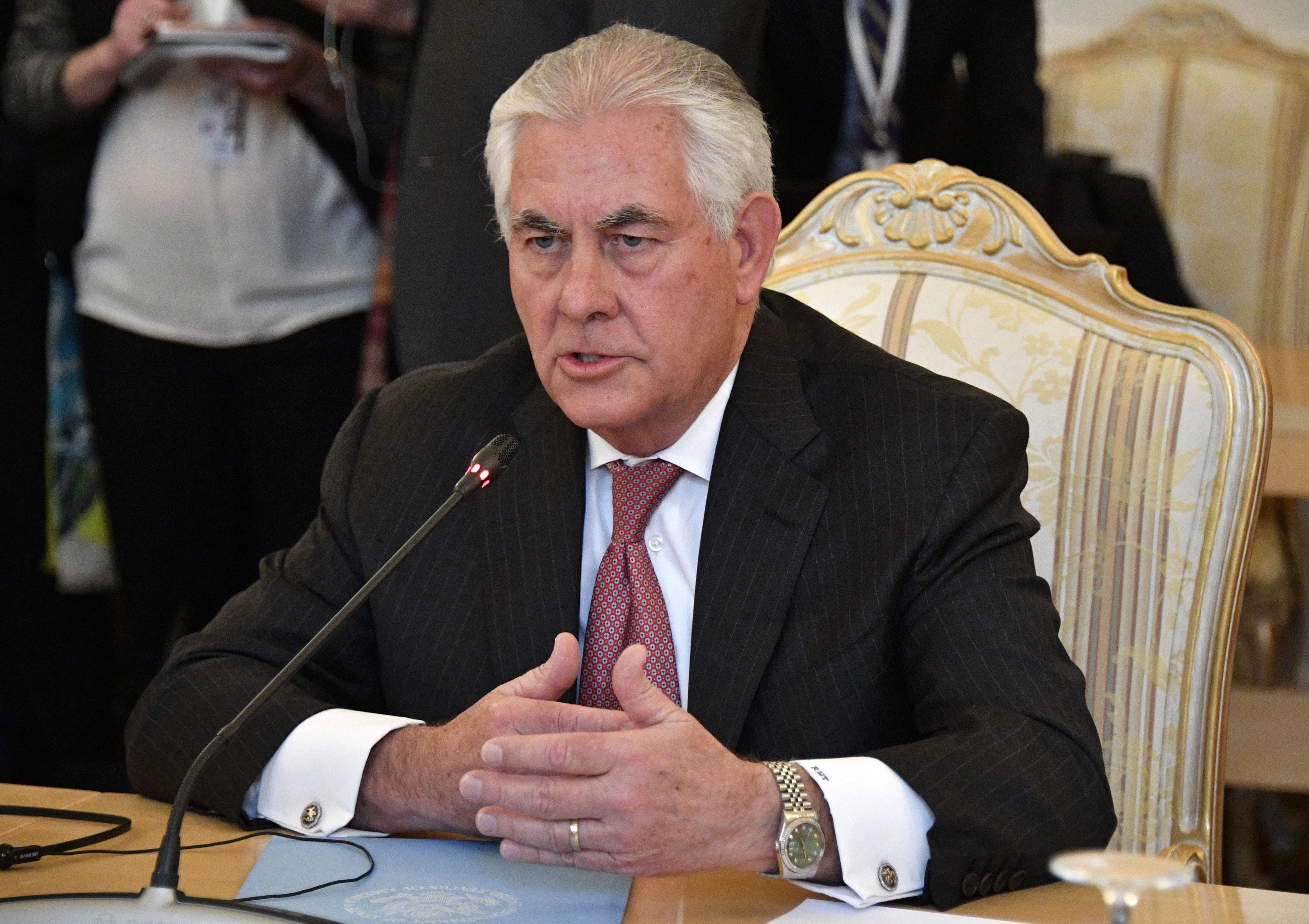 US Secretary of State Rex Tillerson talks with Russian Foreign Minister (unseen) during their meeting in Moscow on April 12, 2017.