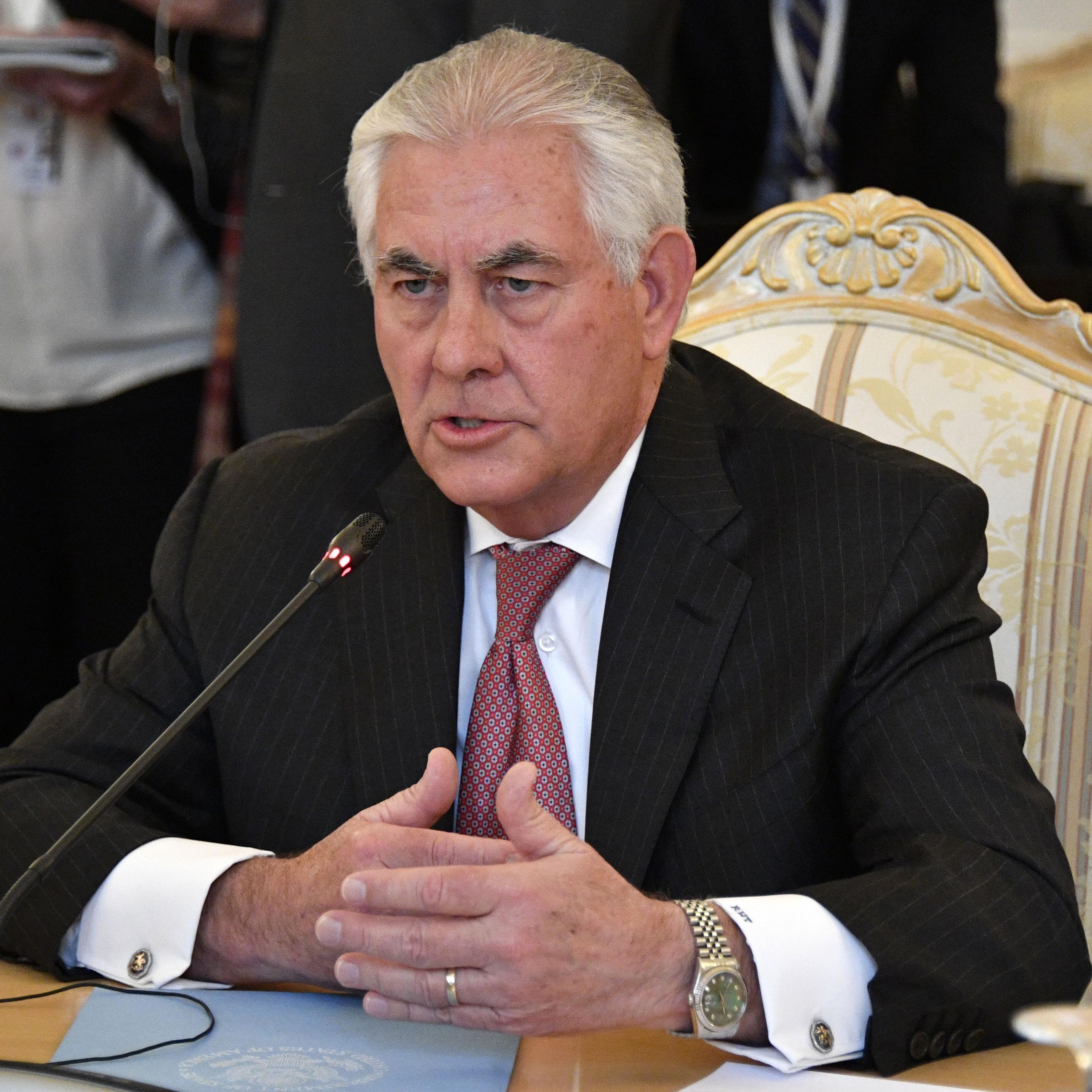US Secretary of State Rex Tillerson talks with Russian Foreign Minister (unseen) during their meeting in Moscow on April 12, 2017.