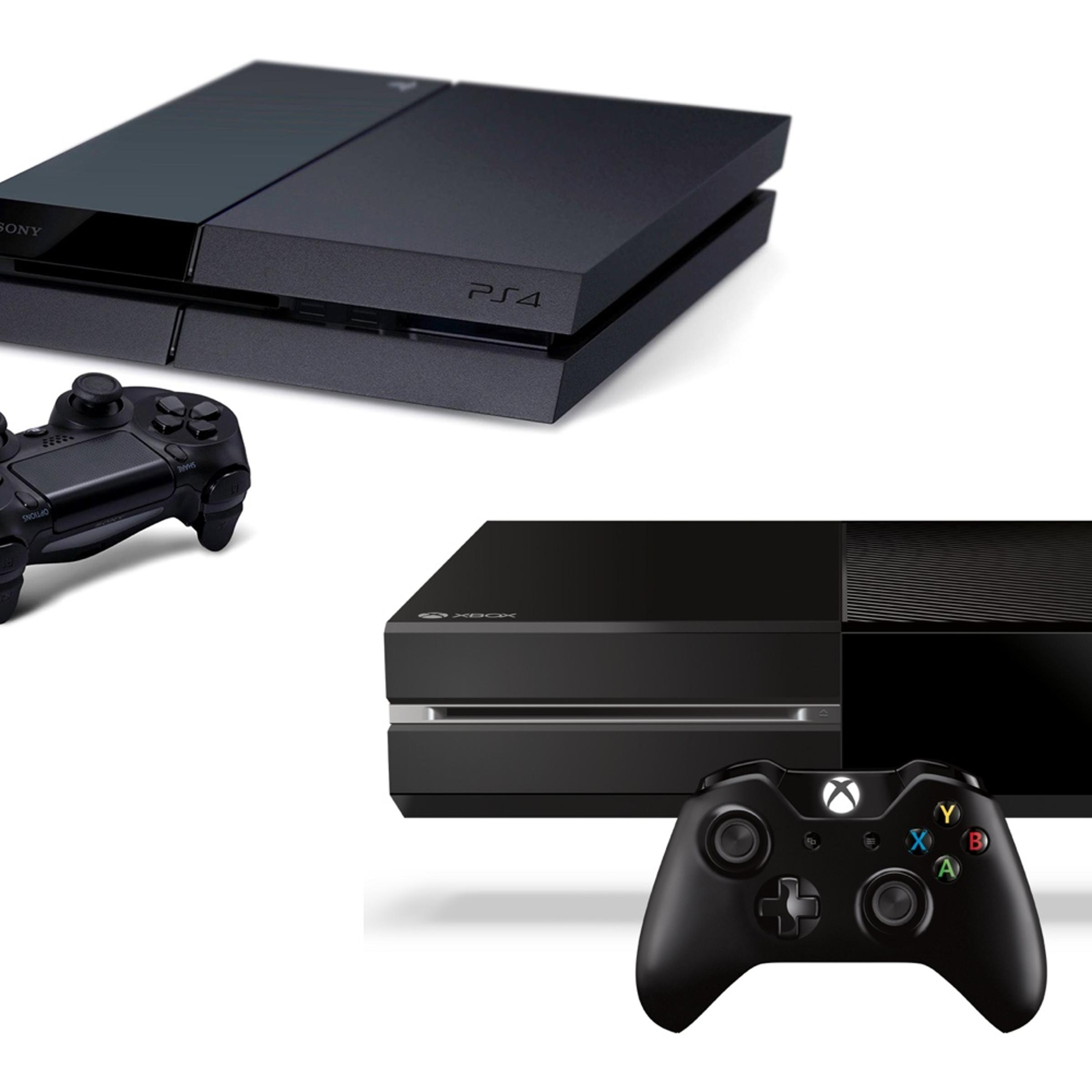 Sony's PlayStation 4 (upper-left) and Microsoft's Xbox One (lower-right).