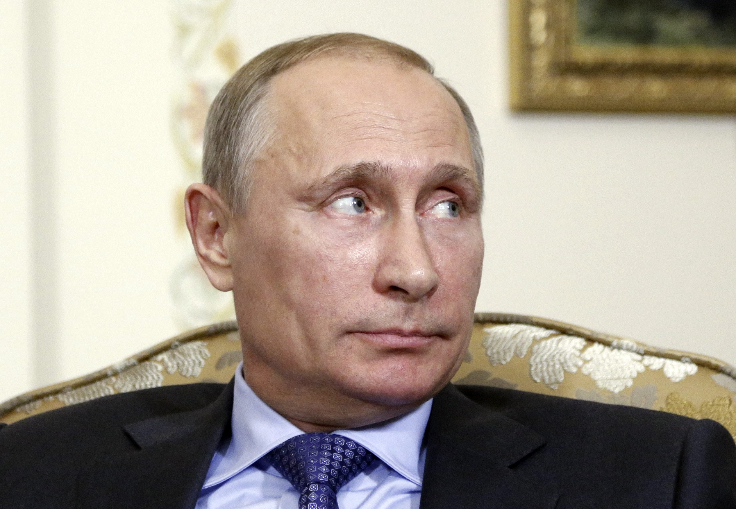 Russian President Vladimir Putin attends a meeting with Serbian Prime Minister Aleksandar Vucic at the Novo-Ogaryovo state residence outside Moscow