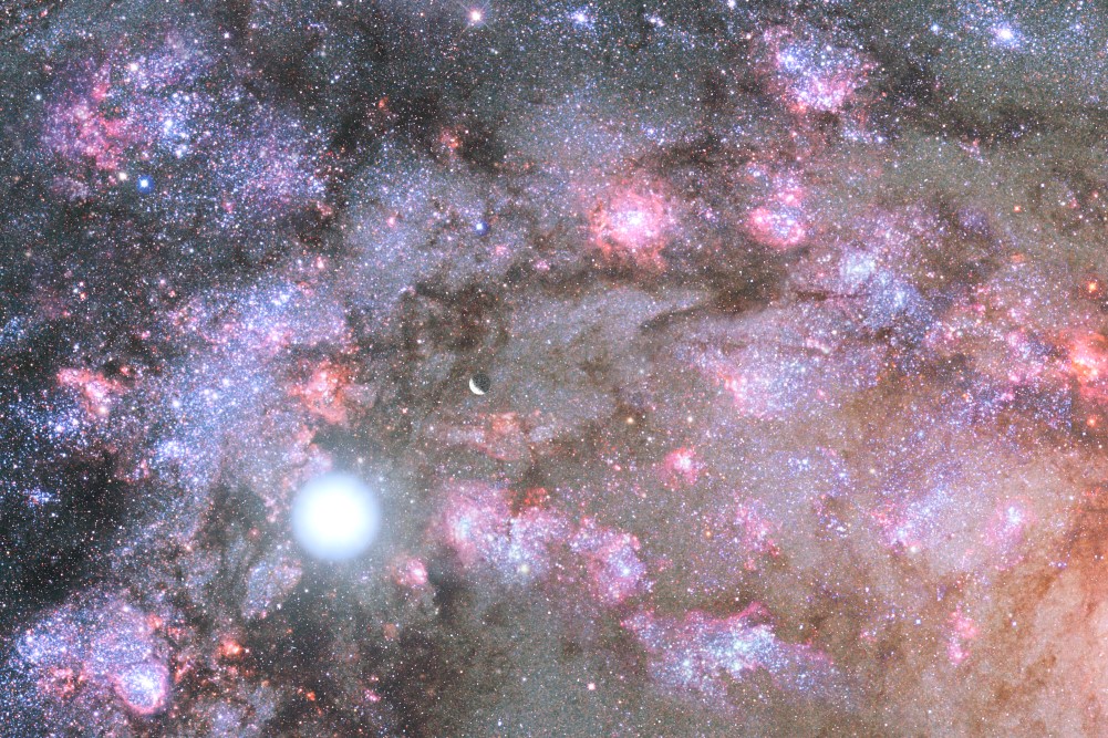 An artist's impression of star birth deep inside the core of young, growing elliptical galaxy.