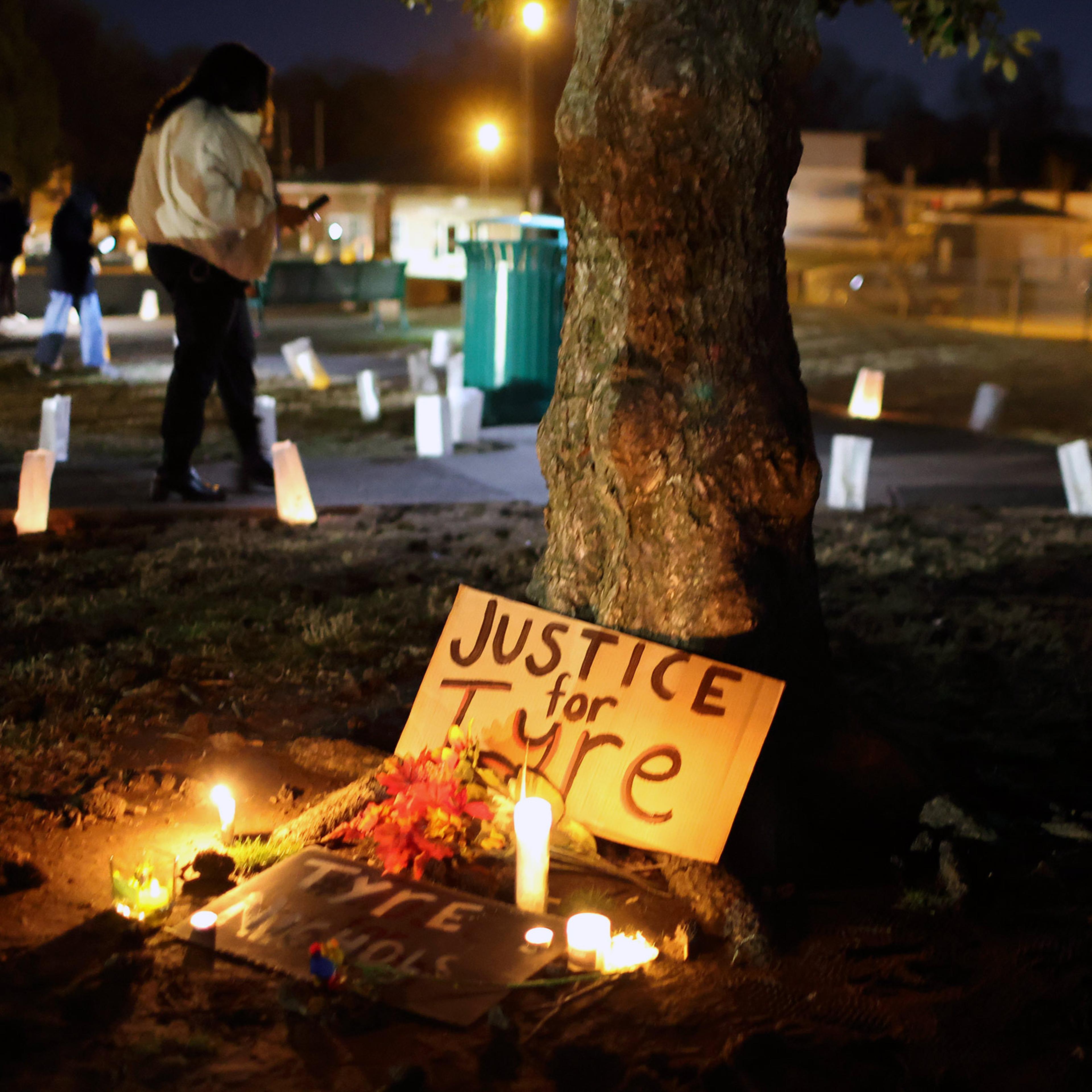 People attend a candlelight vigil in memory of Tyre Nichols at the Tobey Skate Park on January 26, 2023 in Memphis, Tennessee.