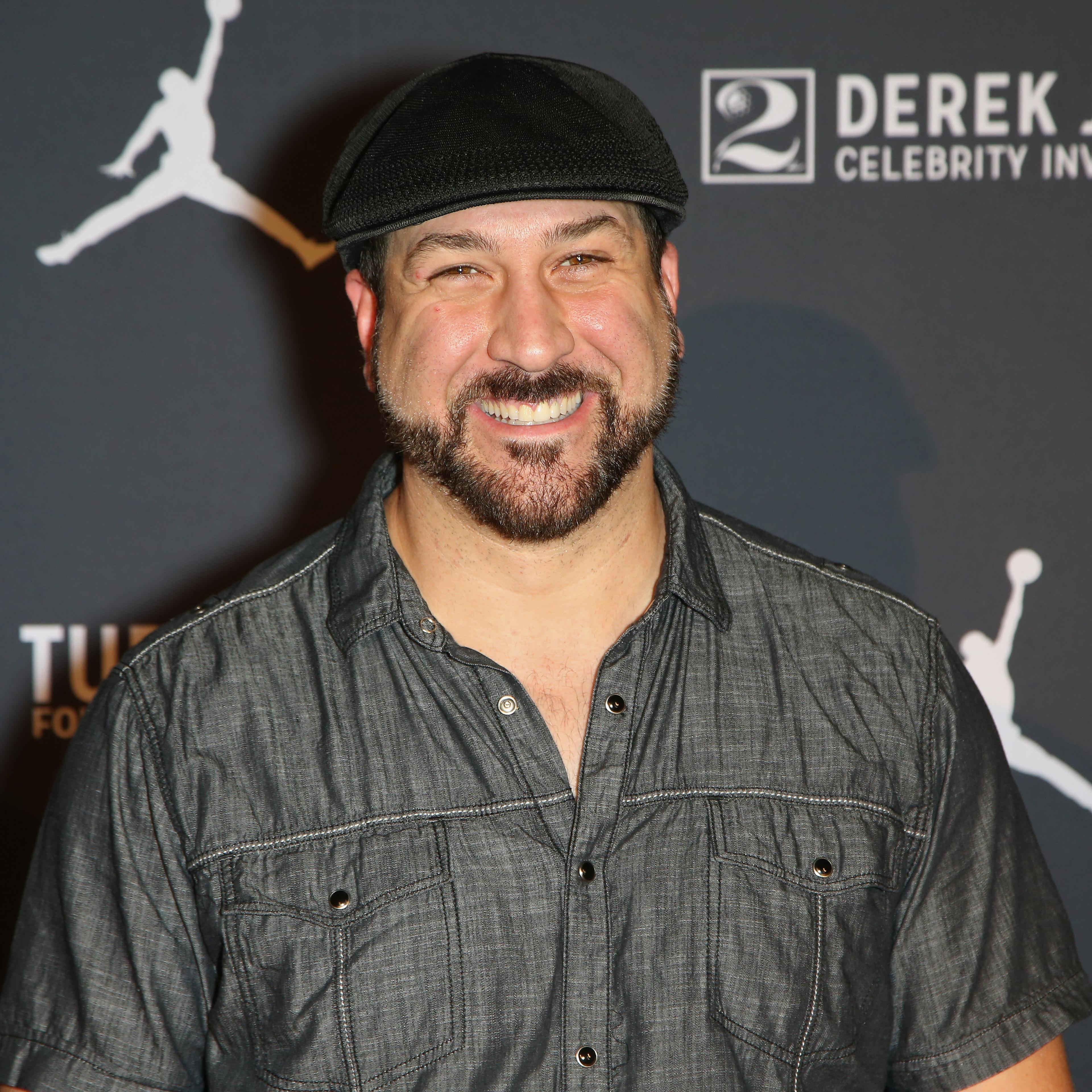 Singer Joey Fatone arrives at the Liquid Pool Lounge for the kickoff of Derek Jeter's celebrity invitational at the Aria Resort & Casino on April 20, 2016 in Las Vegas, Nevada.