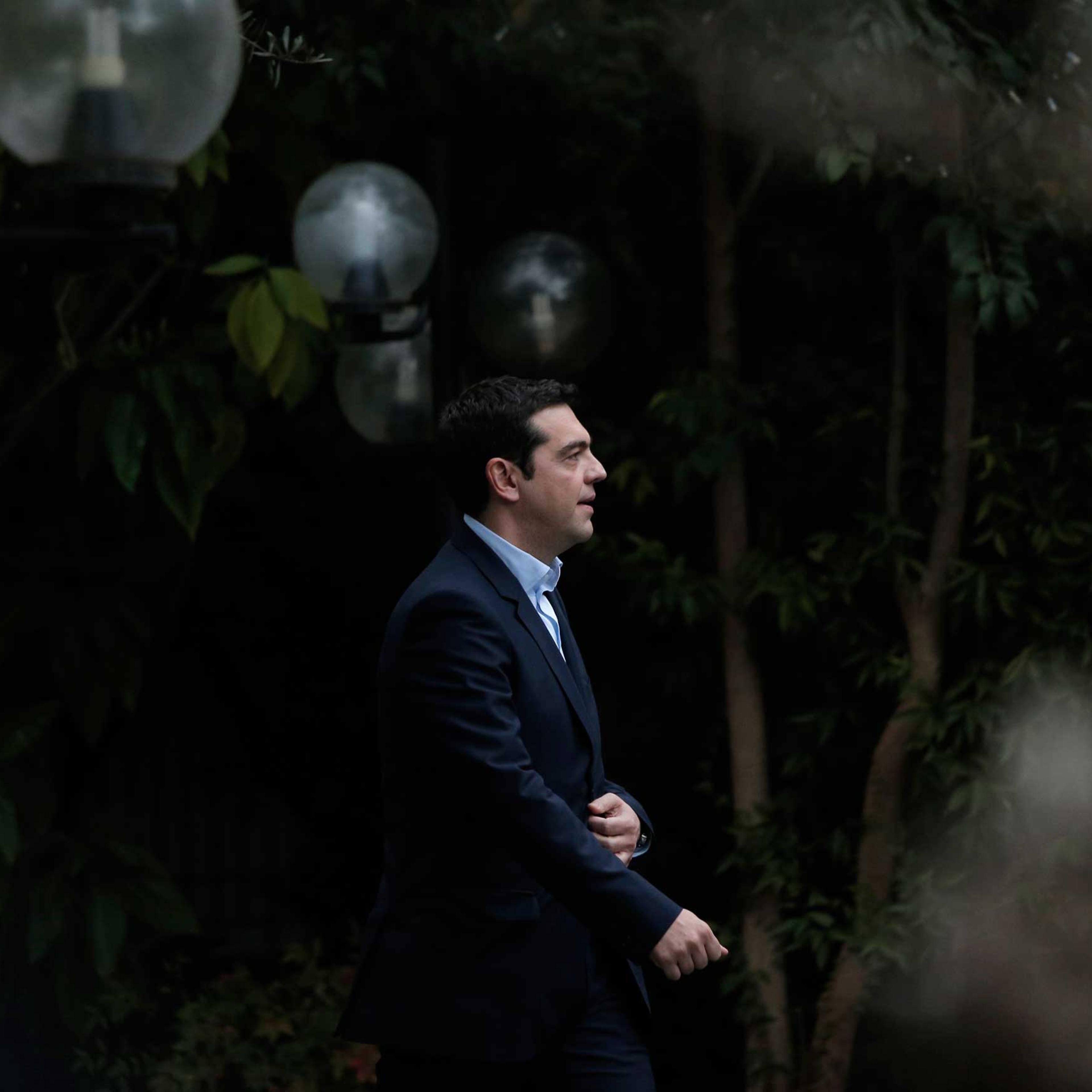 Greece's new Prime Minister Alexis Tsipras arrives at Maximos Mansion, the Greek Prime Minister's official residence in central Athens, Jan. 26, 2015.