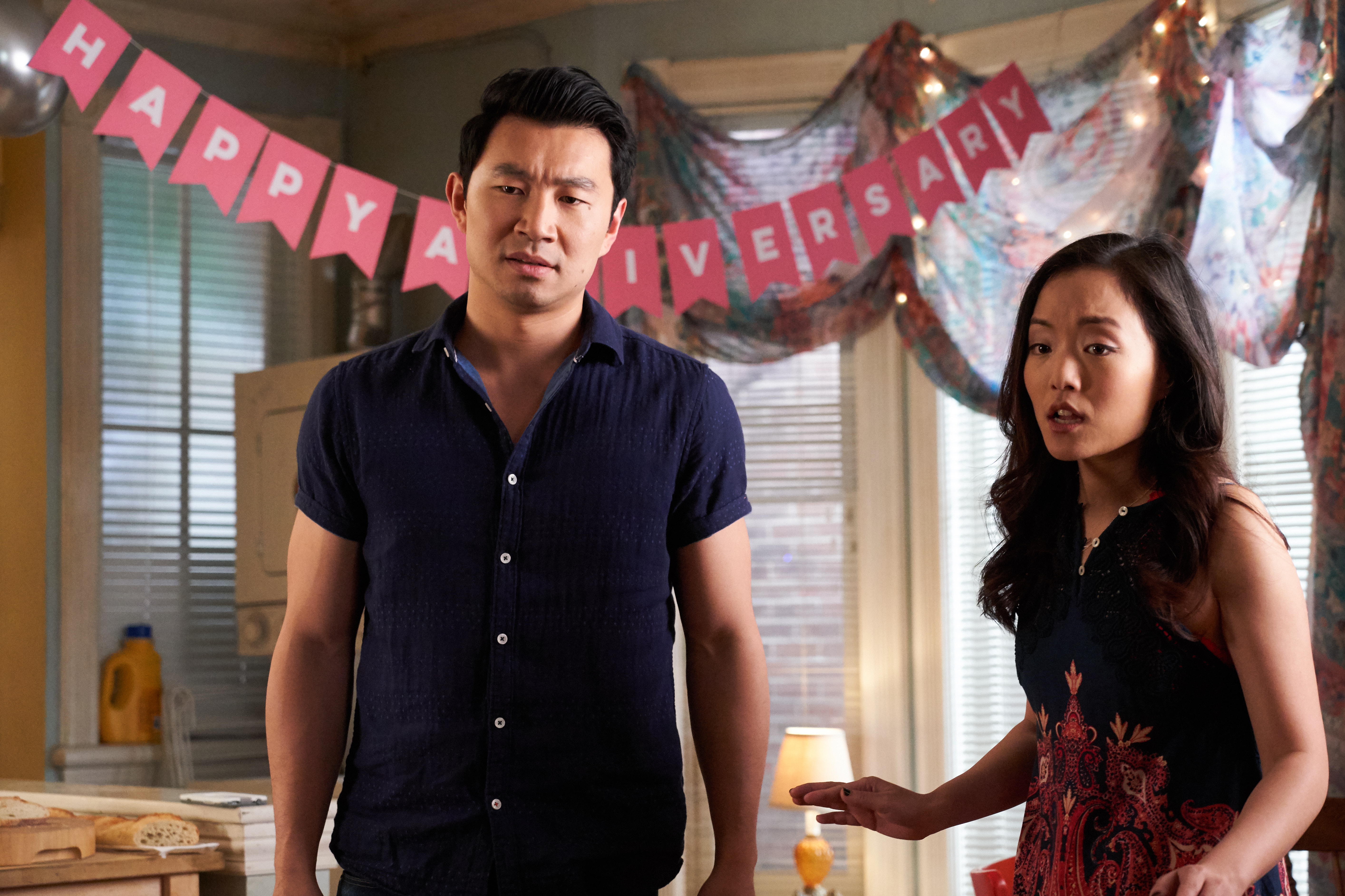 Simu Liu, left, with Andrea Bang in season four of "Kim's Convenience." 