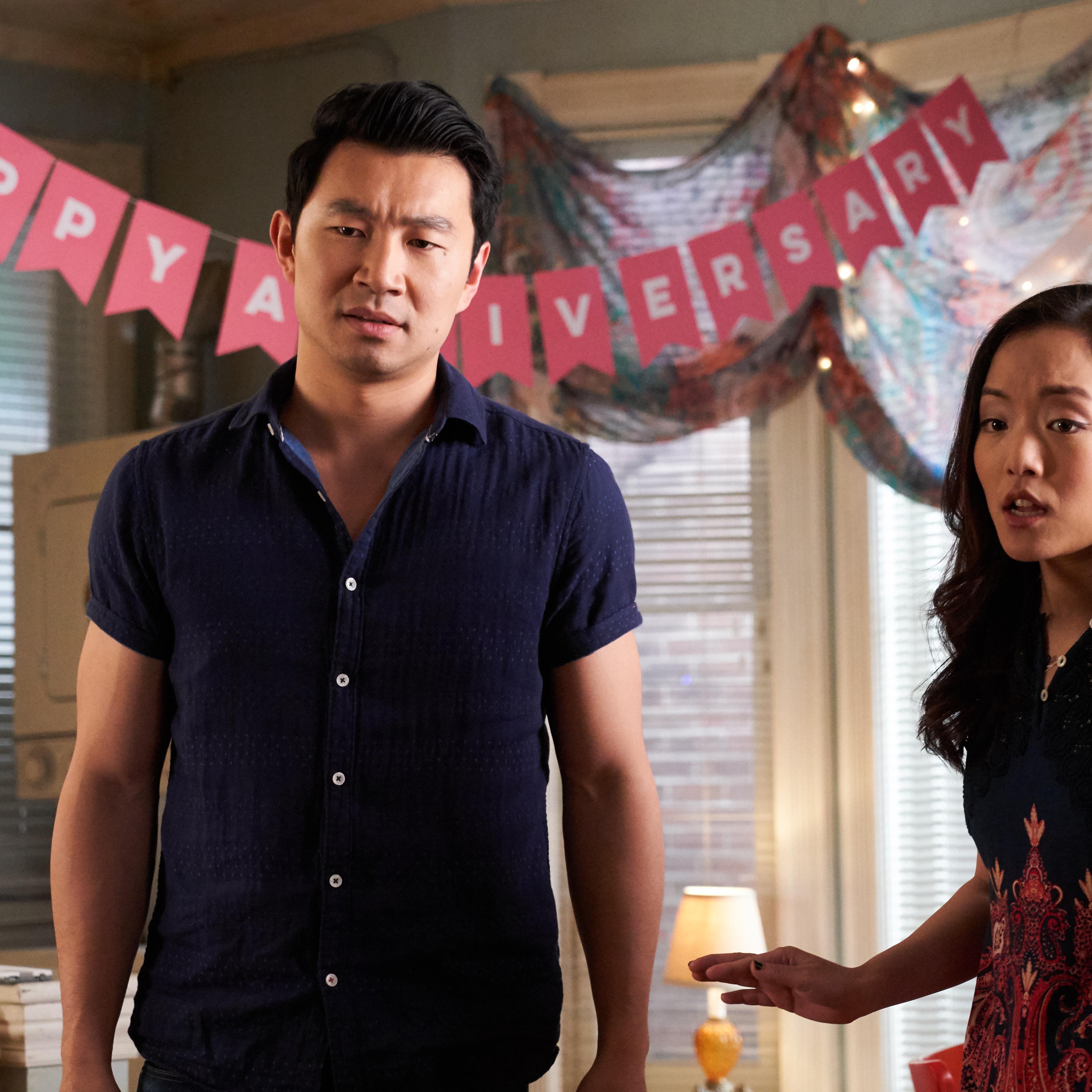 Simu Liu, left, with Andrea Bang in season four of "Kim's Convenience."