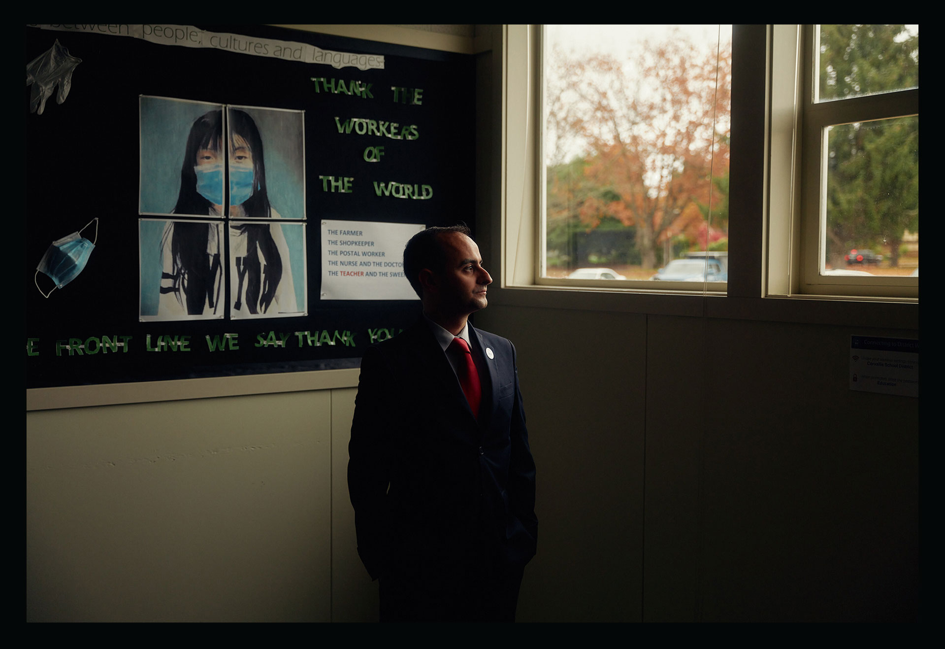 Sami Al-Abdrabbuh, the chairman of a school board in northwest Oregon, stands for a portrait in Corvallis, Ore. on Oct. 28, 2021.