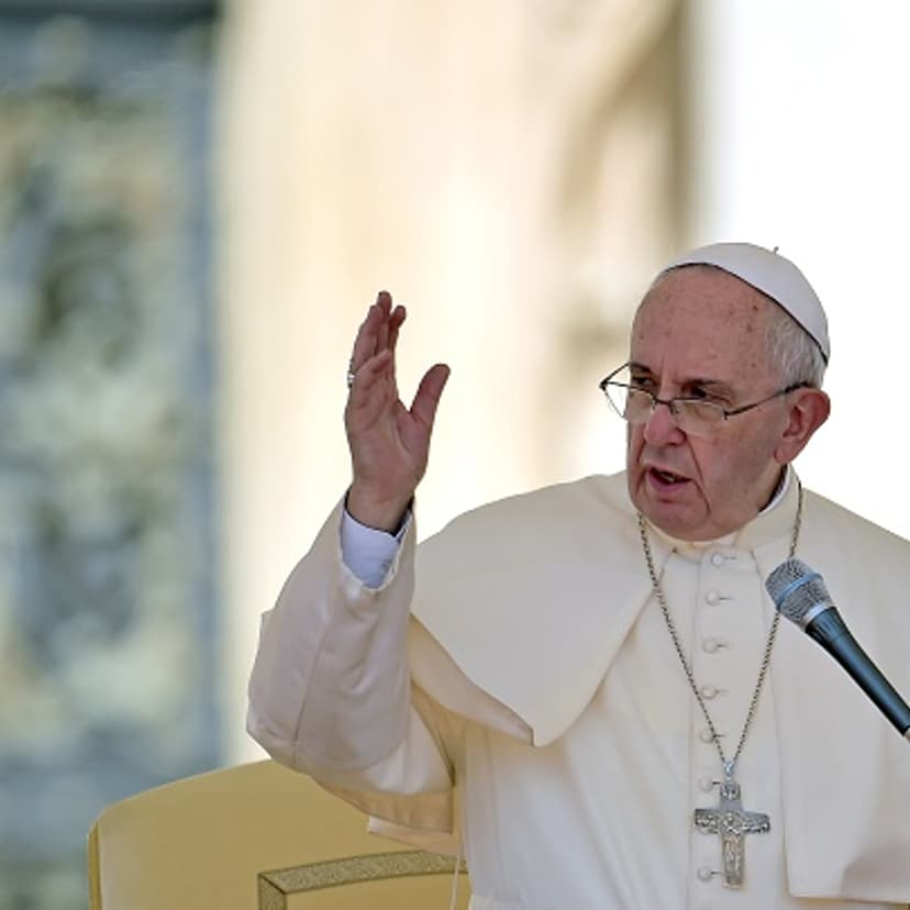 Pope Francis blesses the faithfull as he leads his weekly general audience in Saint Peter's Square at the Vatican on August 26, 2015.