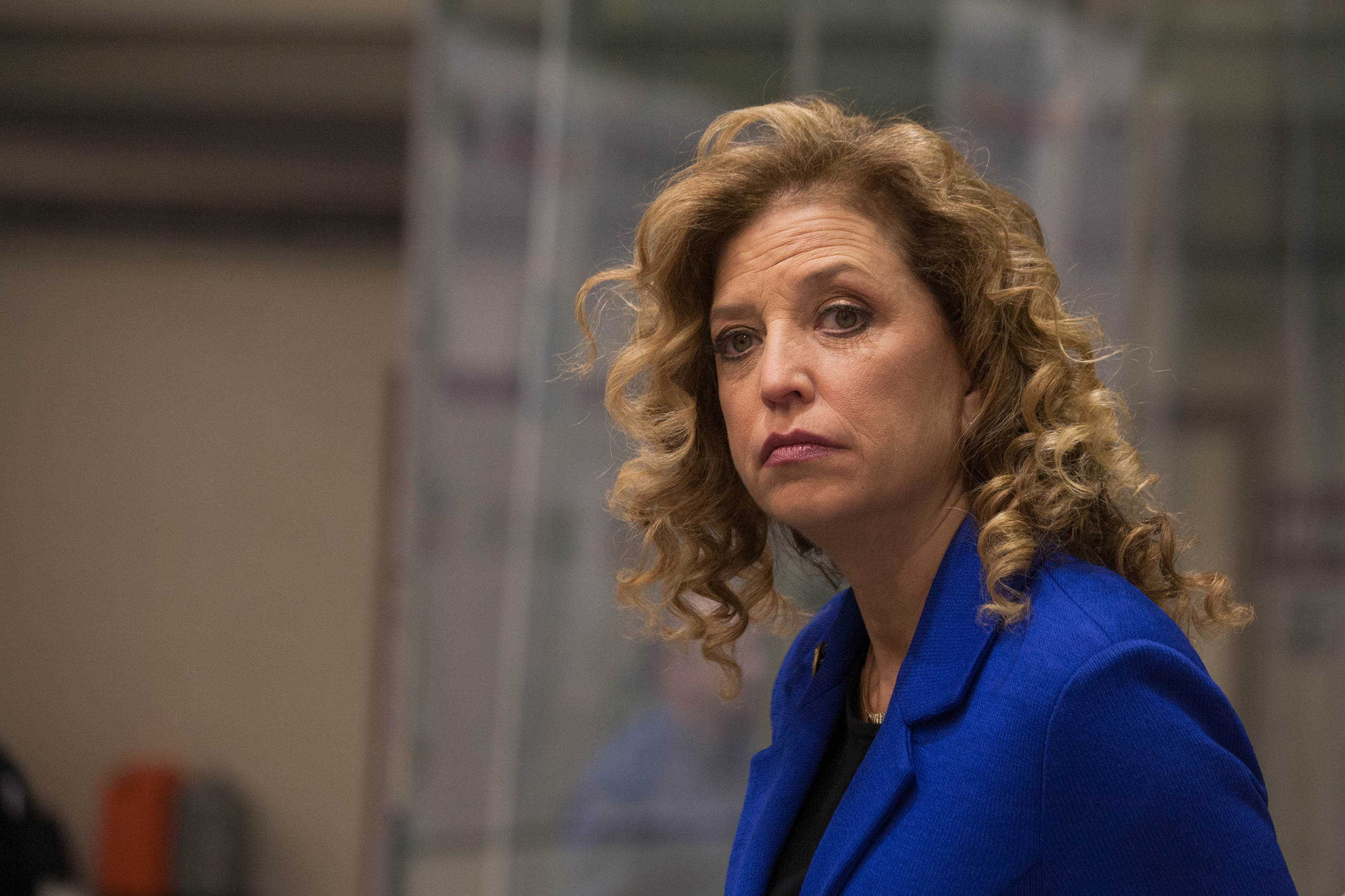 Congresswoman and DNC Chair Debbie Wasserman-Schultz at the third Democratic presidential debate in Manchester, New Hampshire, Dec. 19, 2015.